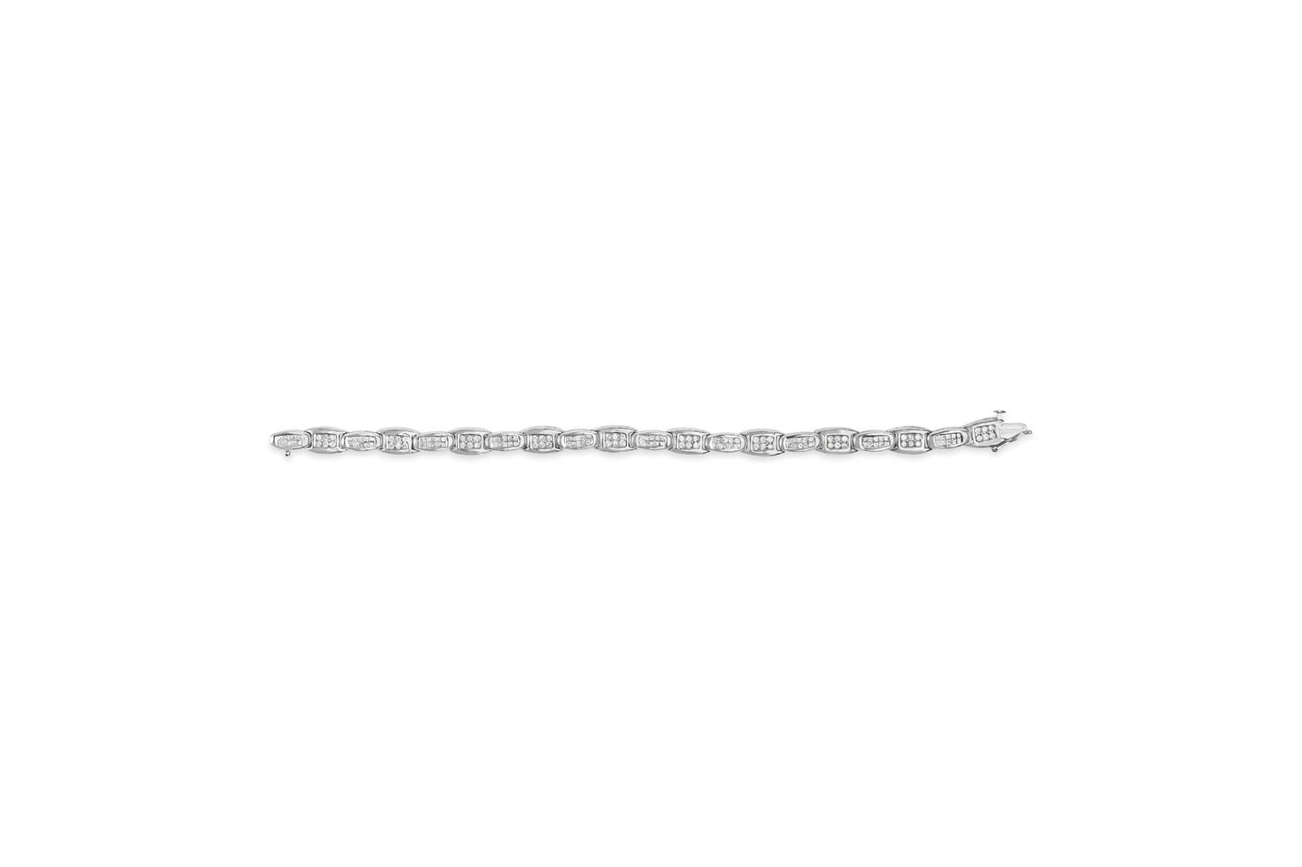 14K White Gold 2-1/2 Cttw Round-Brilliant & Baguette Cut Diamond 7" Alternating Flared Links Tennis Bracelet (H-I Color, SI1-SI2 Clarity)