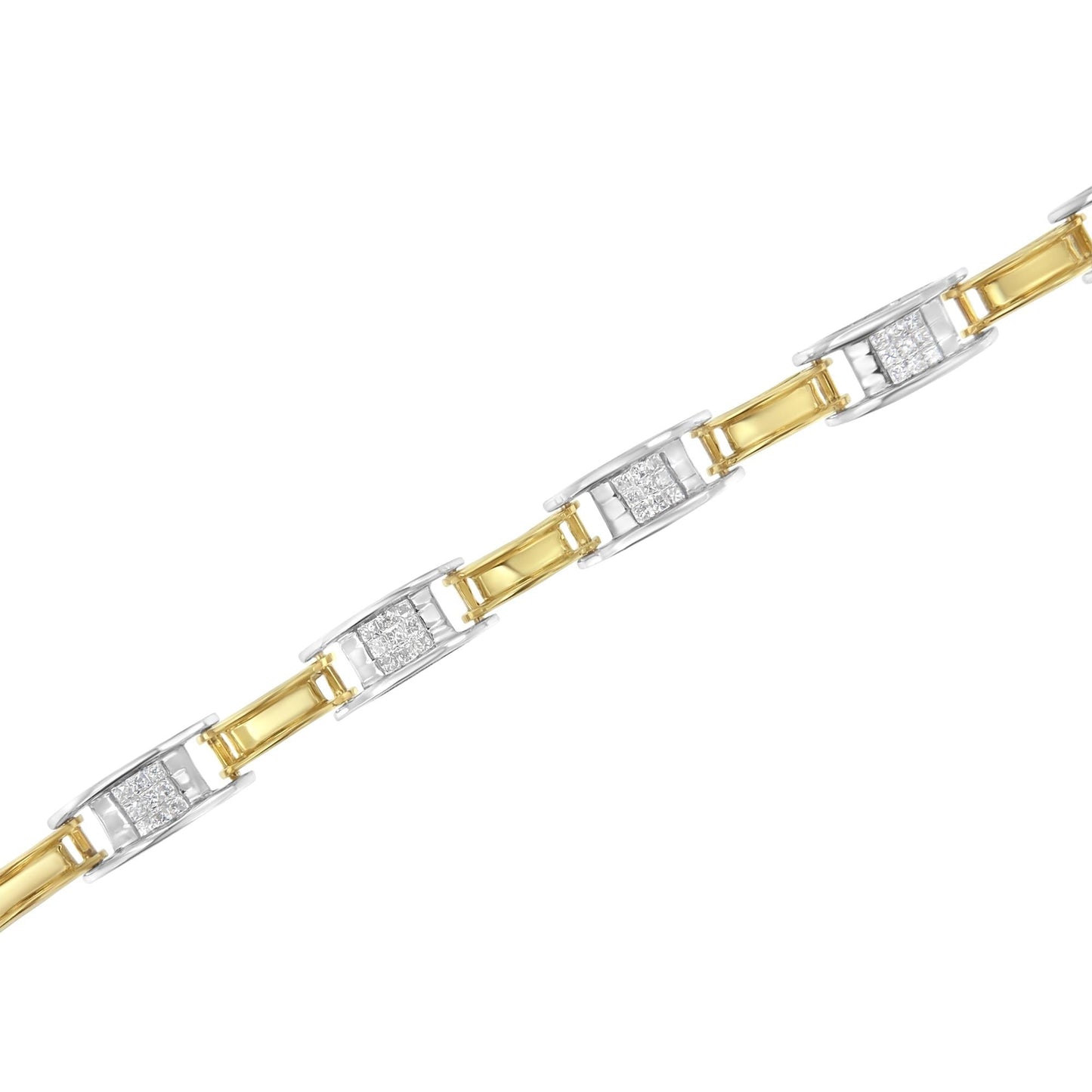 14K Two-Tone Gold 1.00 Cttw Princess-Cut Diamond Chain Link 7’’ Bracelet