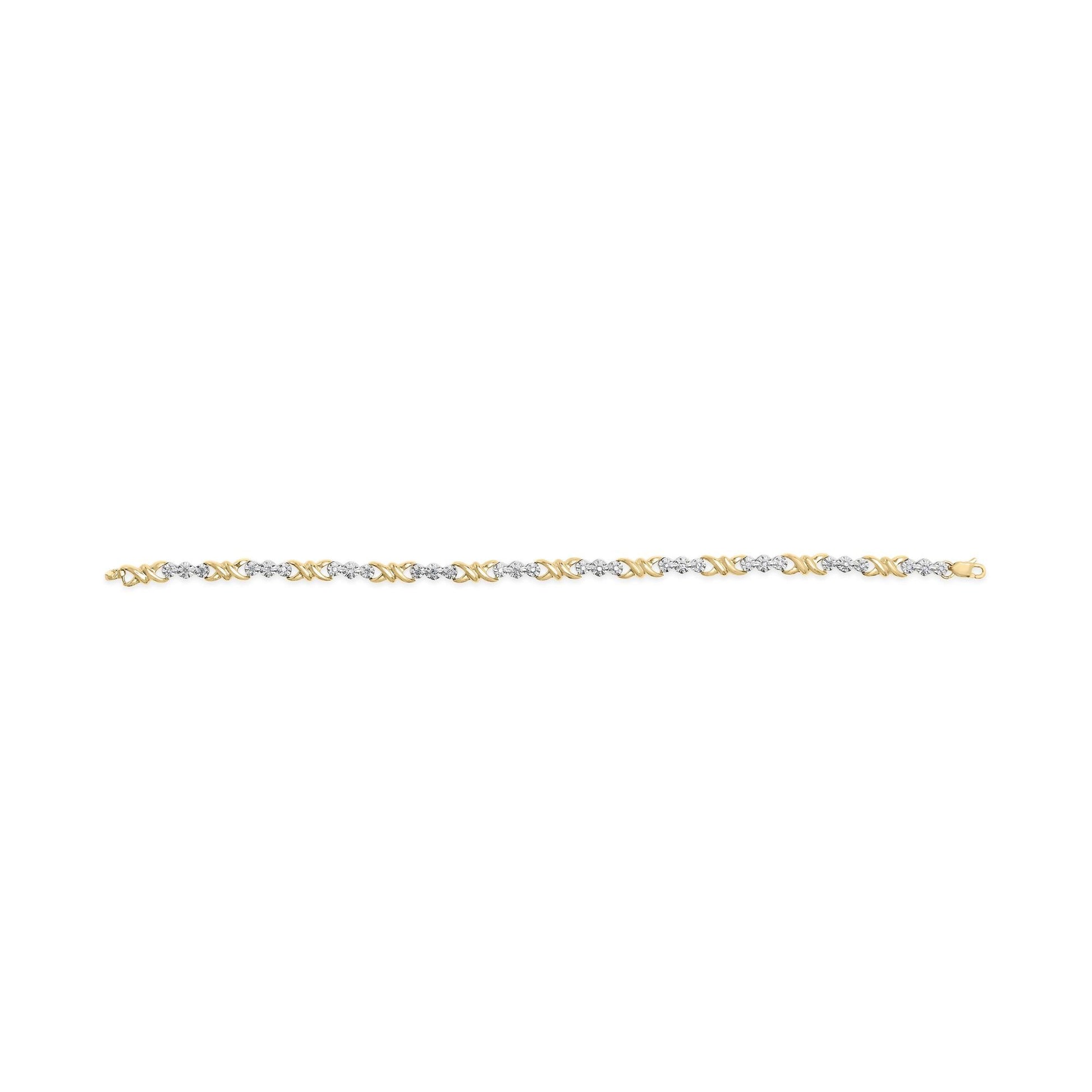 10k Yellow Gold 1/3 Cttw Diamond 3 Stone and X-Link Bracelet (I-J Color I1-I2