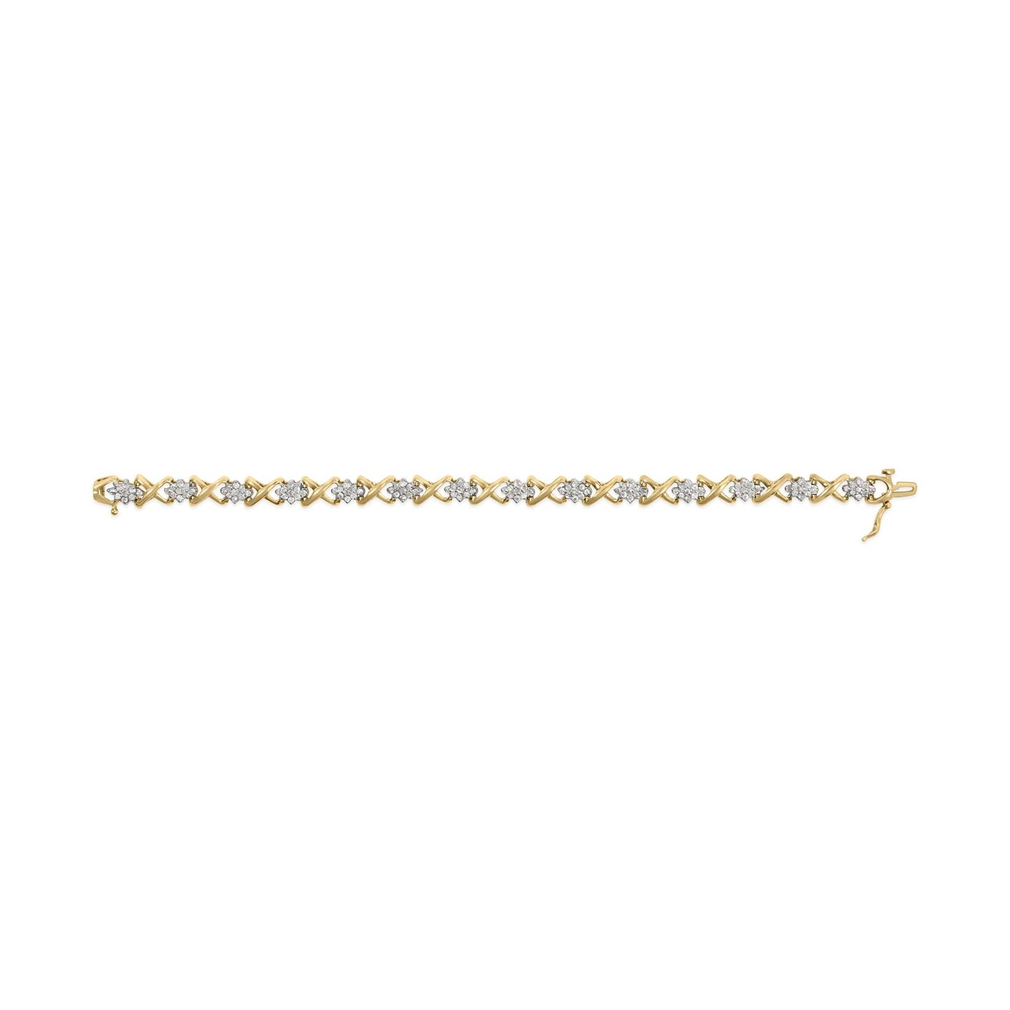 10k Yellow Gold 2.00 Cttw Diamond Cluster and Alternating ’X’ Link Bracelet