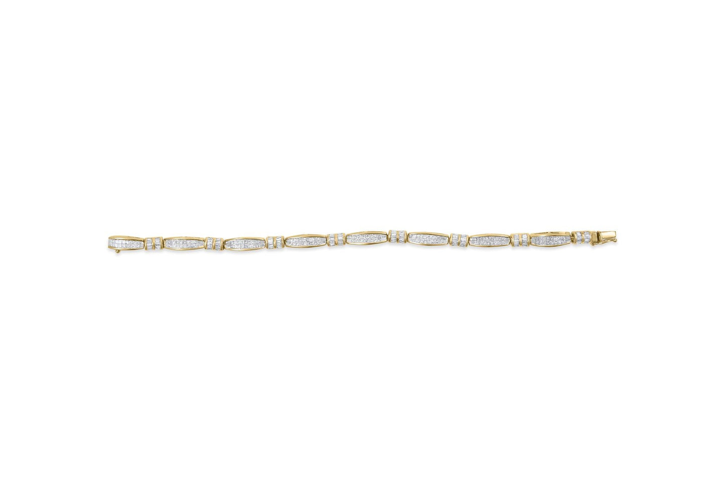 14K Yellow Gold Princess and Baguette Cut Diamond Beaded Bracelet (3.00 cttw