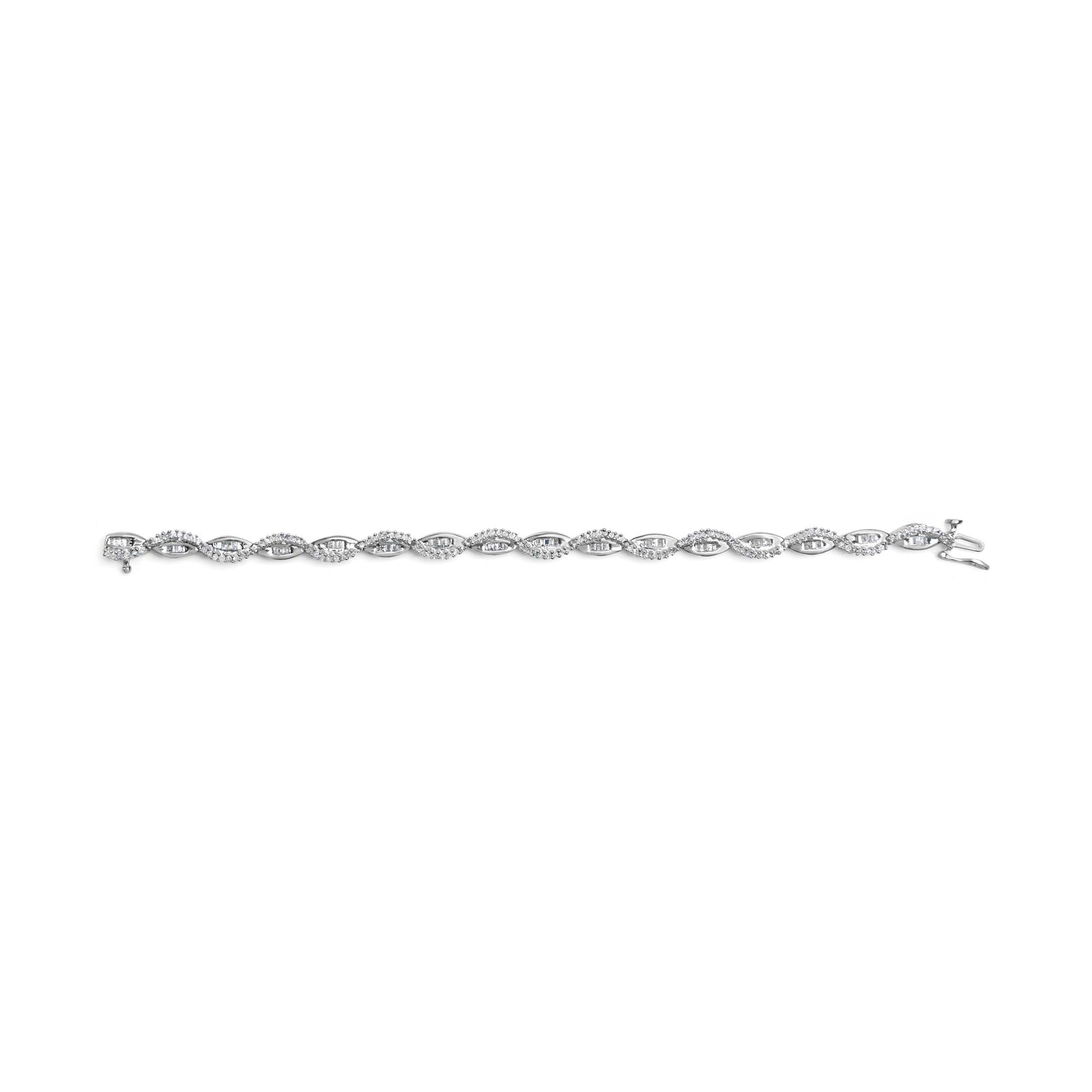 14K White Gold 2.00 Cttw Diamond Swirl and Pear Shape Link Bracelet (I-J Color