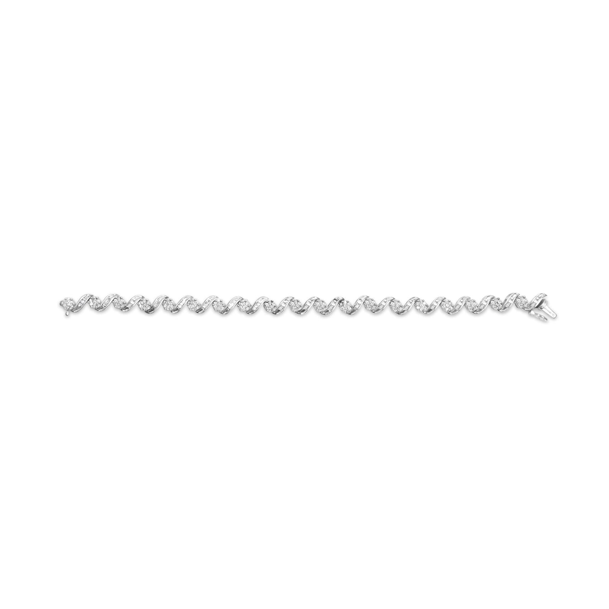 14K White Gold 2.00 Cttw Diamond Cluster and Spiral Link Bracelet (I-J Color