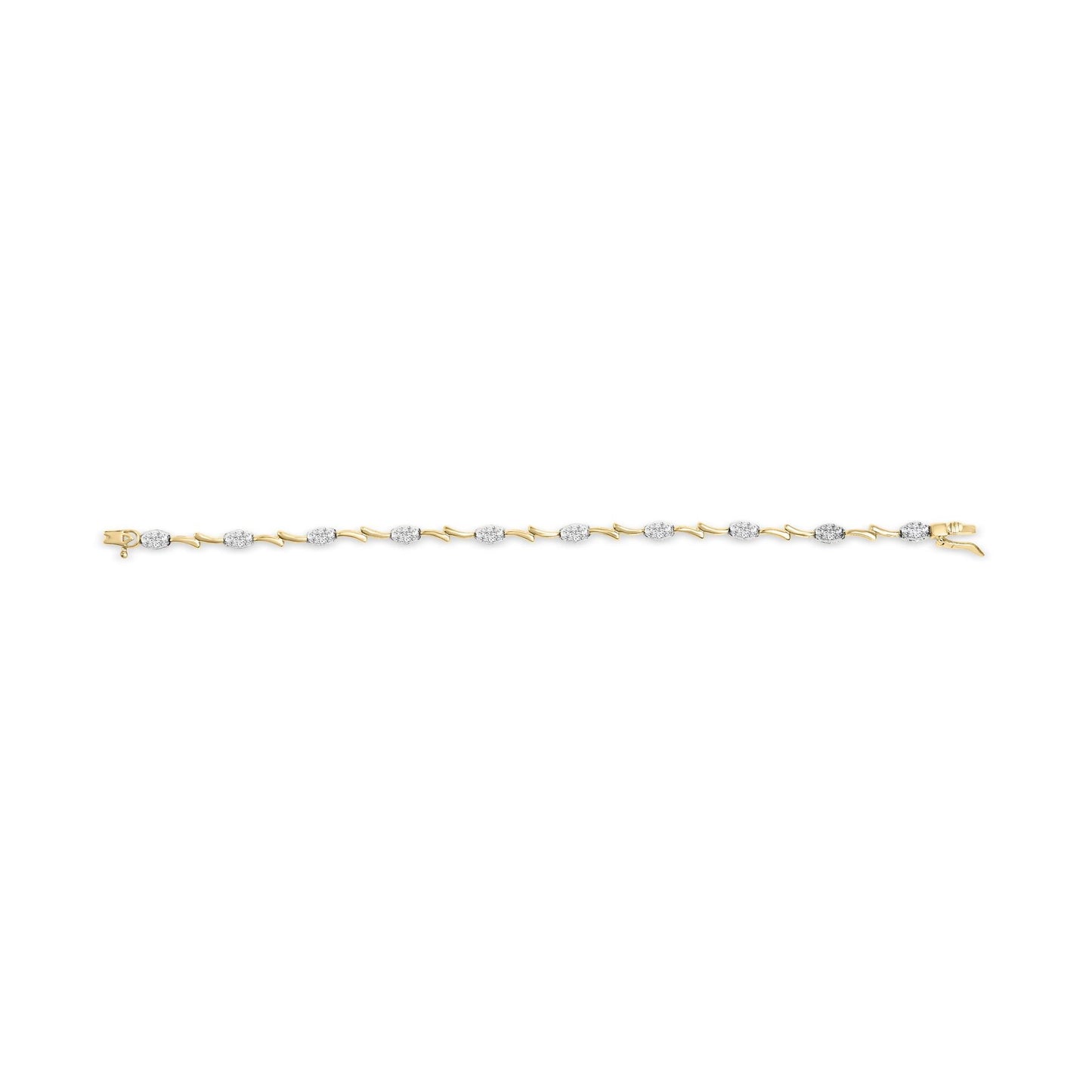 10K White and Yellow Gold 1.00 Cttw Diamond Oval Shaped Cluster Link Bracelet