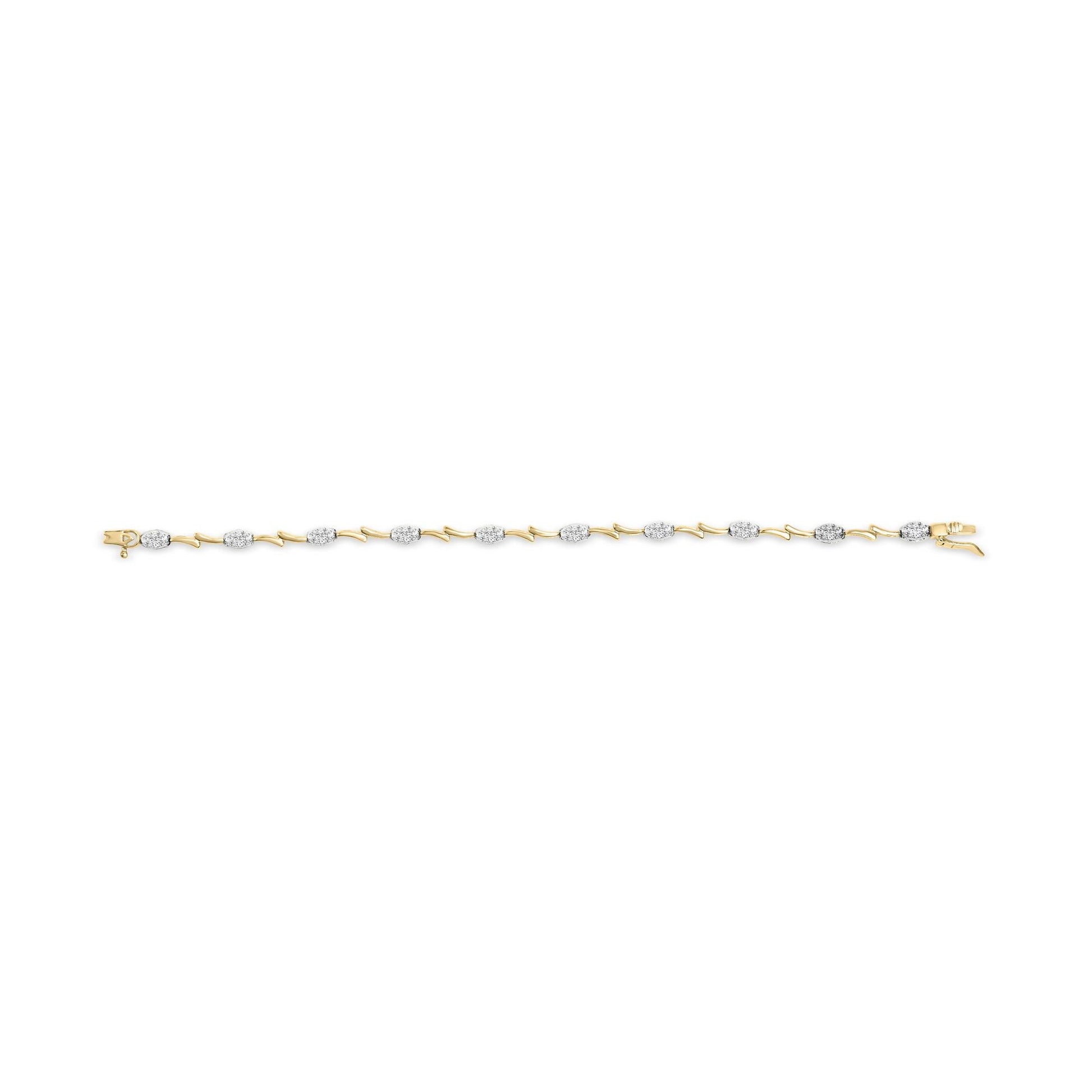 10K White and Yellow Gold 1.00 Cttw Diamond Oval Shaped Cluster Link Bracelet