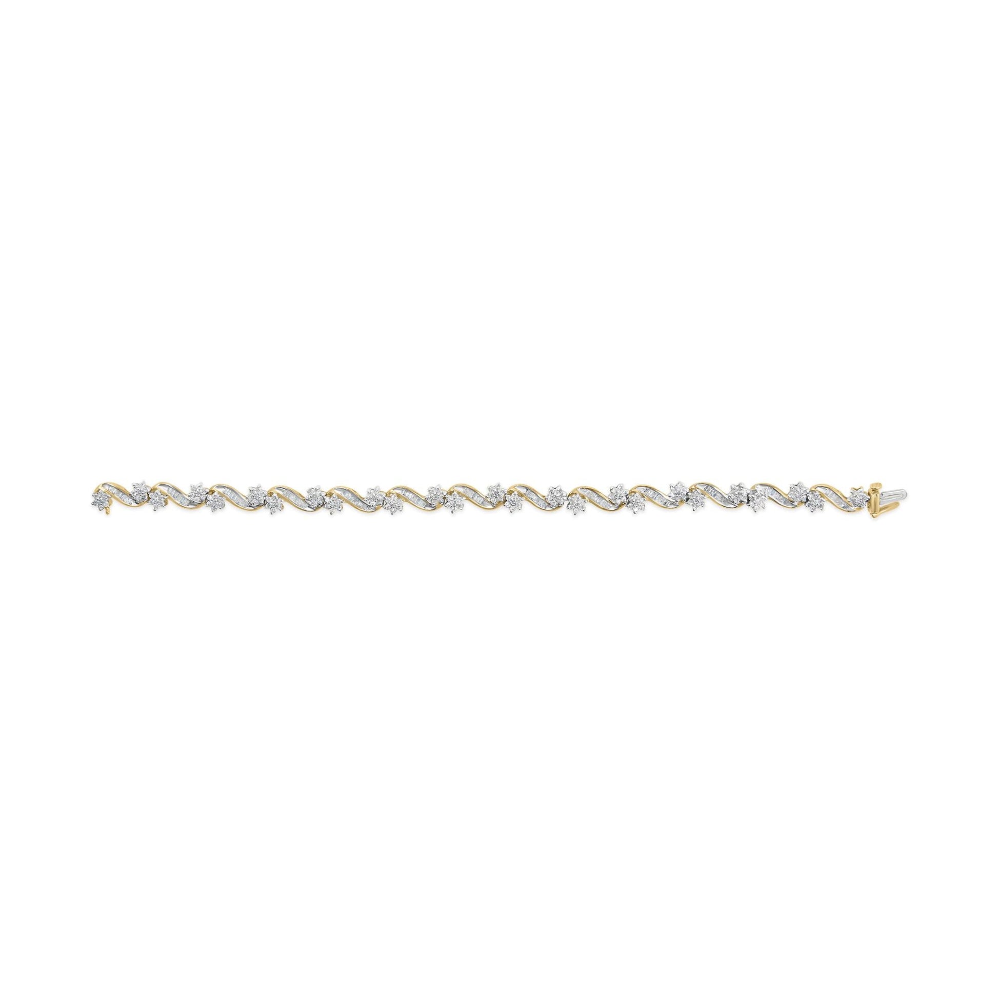 10k Yellow Gold 3.00 Cttw Round-Cut and Baguette-Cut Floral Link 7.25’’