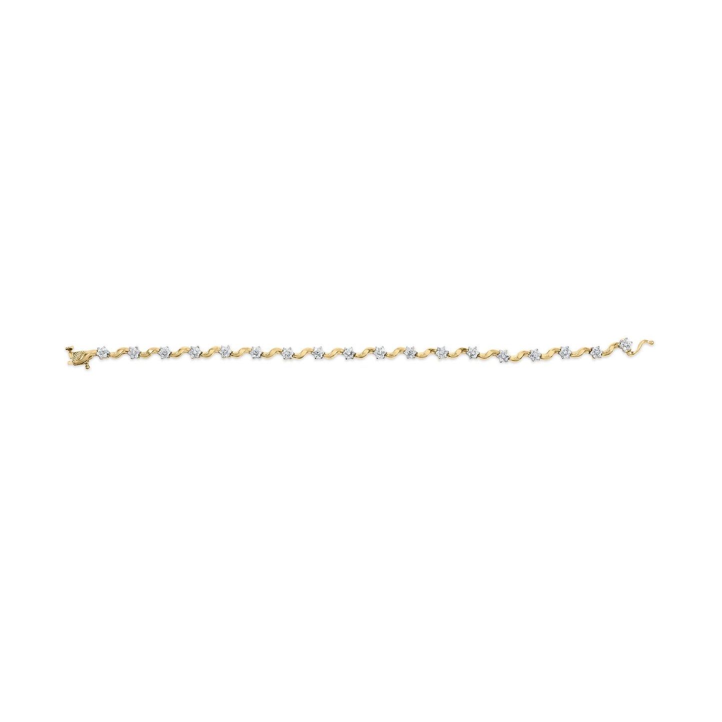 10k Yellow Gold 1.00 Cttw Round-Cut Diamond Floral S-Link 7.50’’ Bracelet