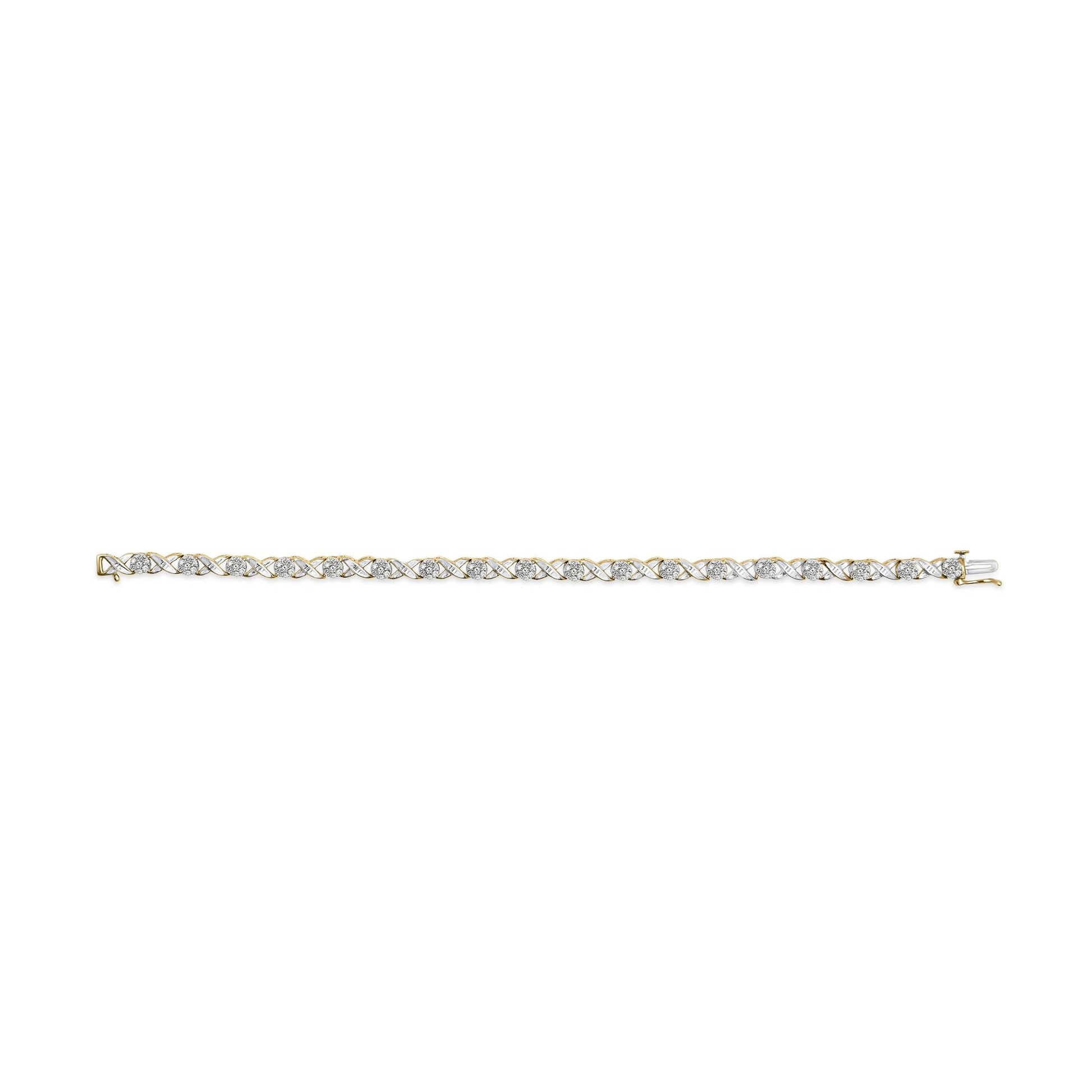 10K Yellow Gold 1.00 Cttw Round Cut Diamond Cross Link 7’’ Bracelet (I-J