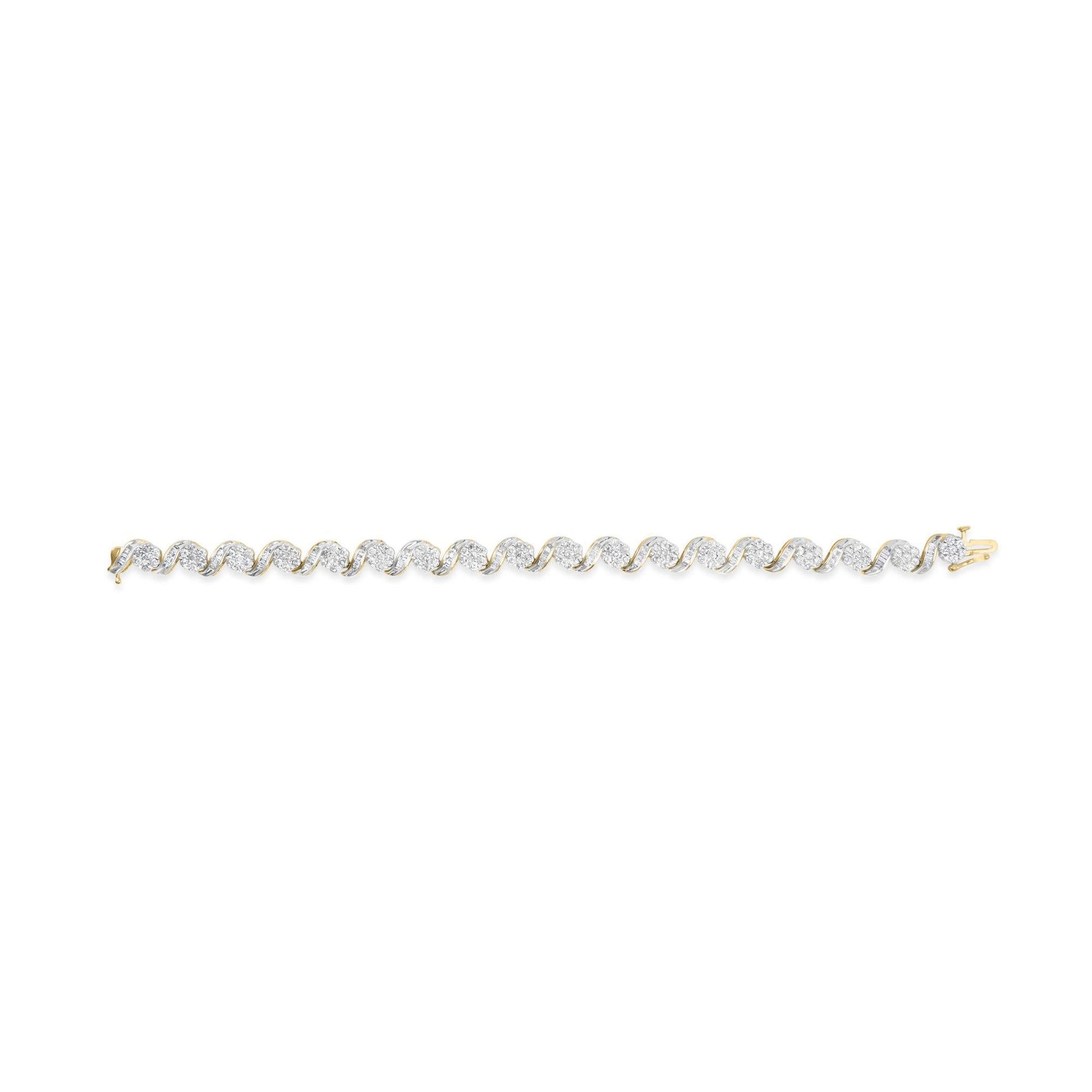 10k Yellow Gold 5.00 Cttw Round-Cut and Baguette-Cut Diamond Floral Link