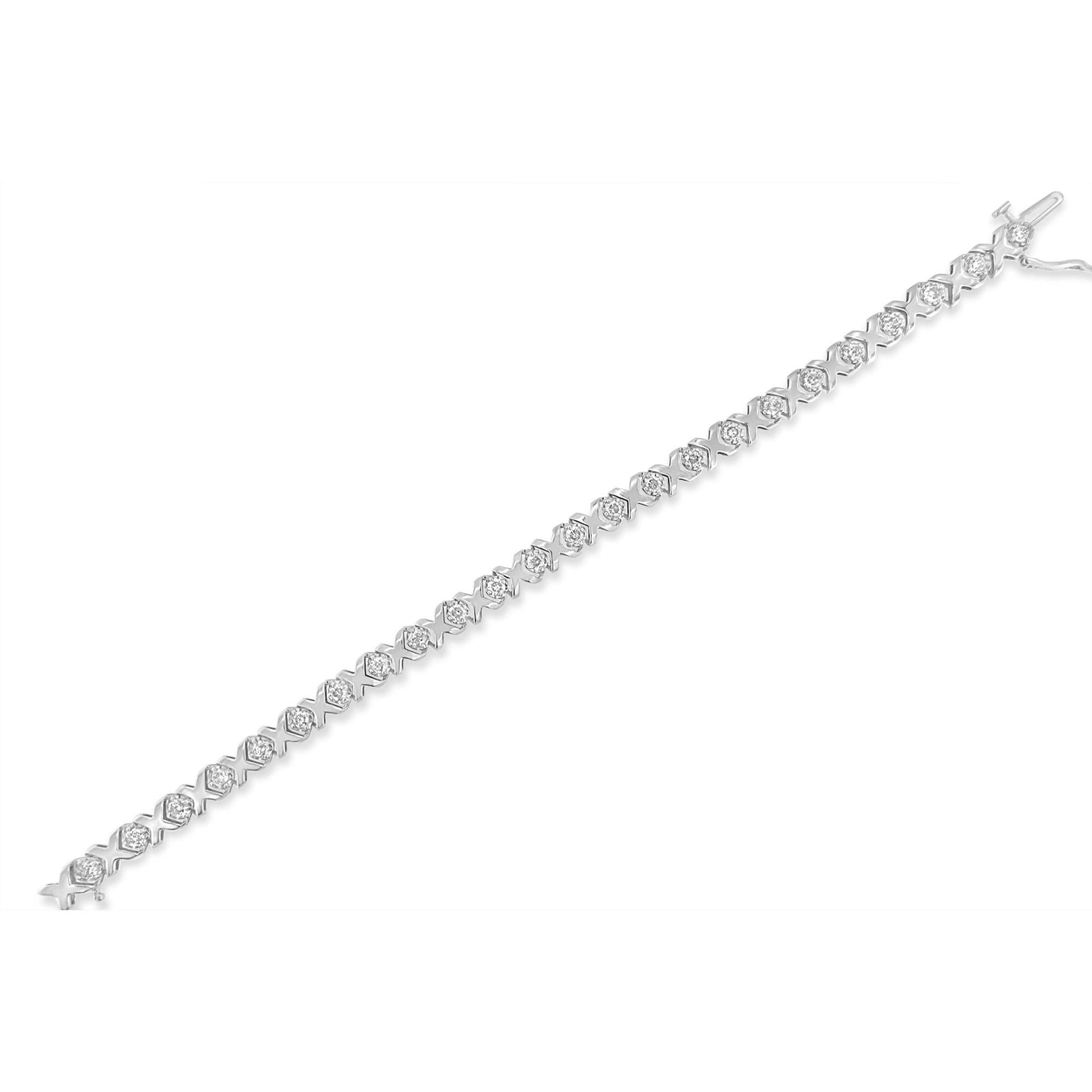 10k White Gold 2.00 Cttw Round-Cut Diamond ’XOXO’ Link 7’’ Bracelet