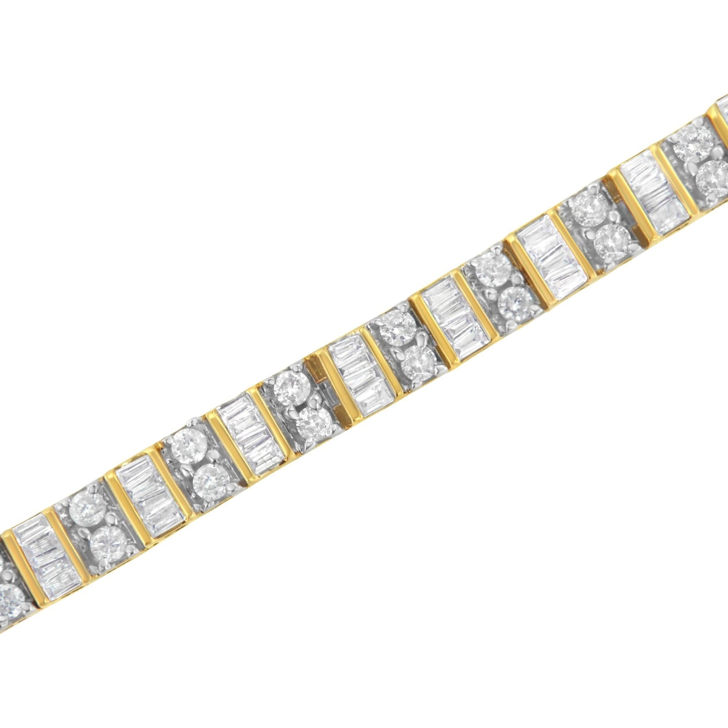 10K Yellow Gold 4.0 Cttw Alternating Baguette & Round Cut Diamond Bezel- &