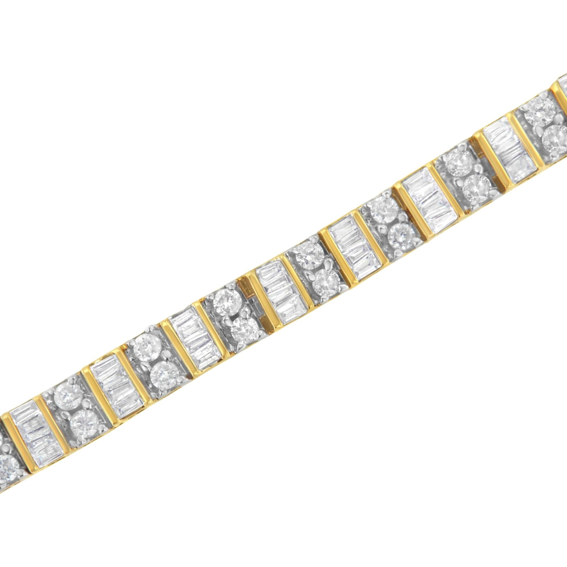 10K Yellow Gold 4.0 Cttw Alternating Baguette & Round Cut Diamond Bezel- &