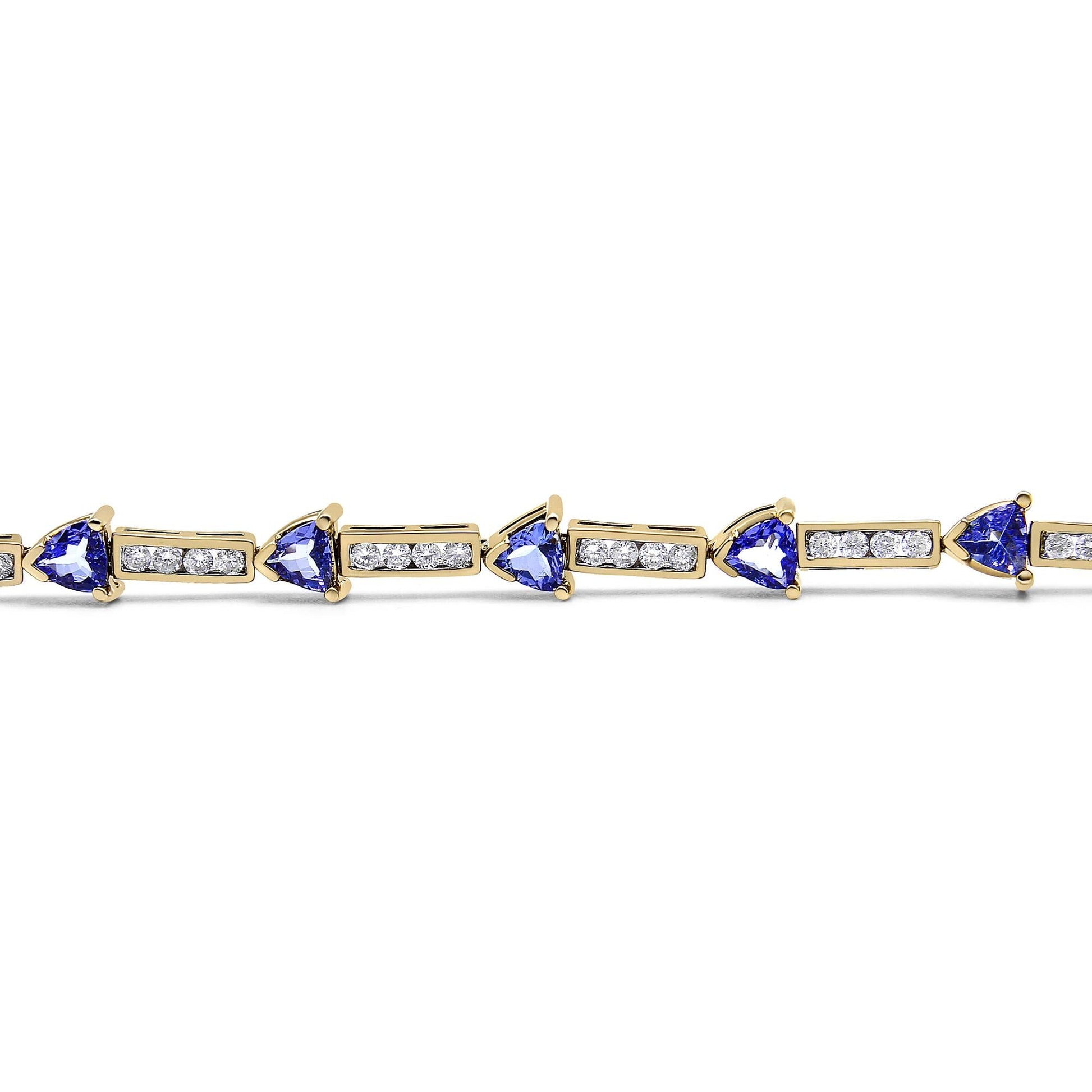 14K Yellow Gold 1 5/8 Cttw Diamond and 5MM Trillion Blue Tanzanite Link