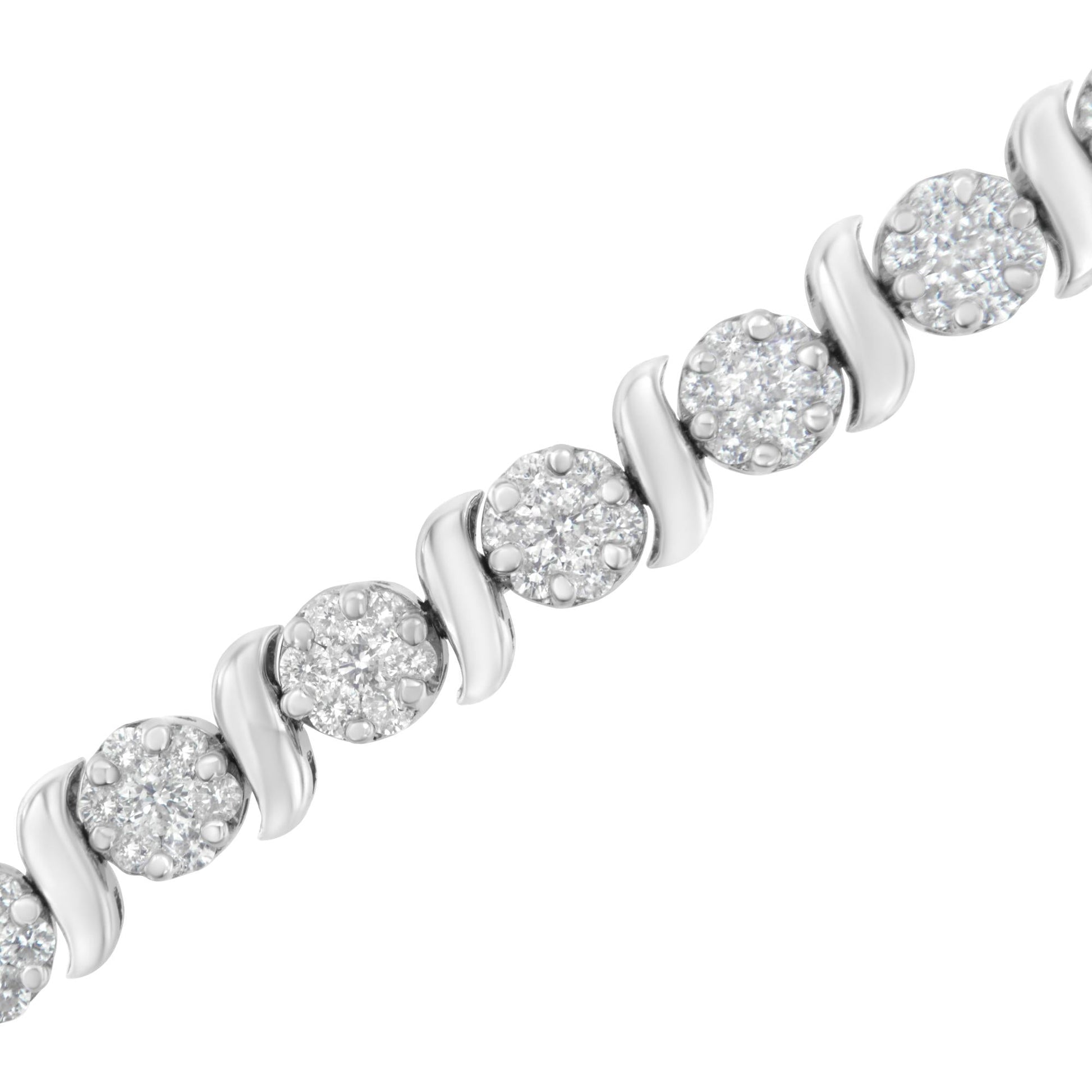 14K White Gold 5 1/4 cttw Diamond S-Link Floral Cluster Tennis Bracelet (I-J