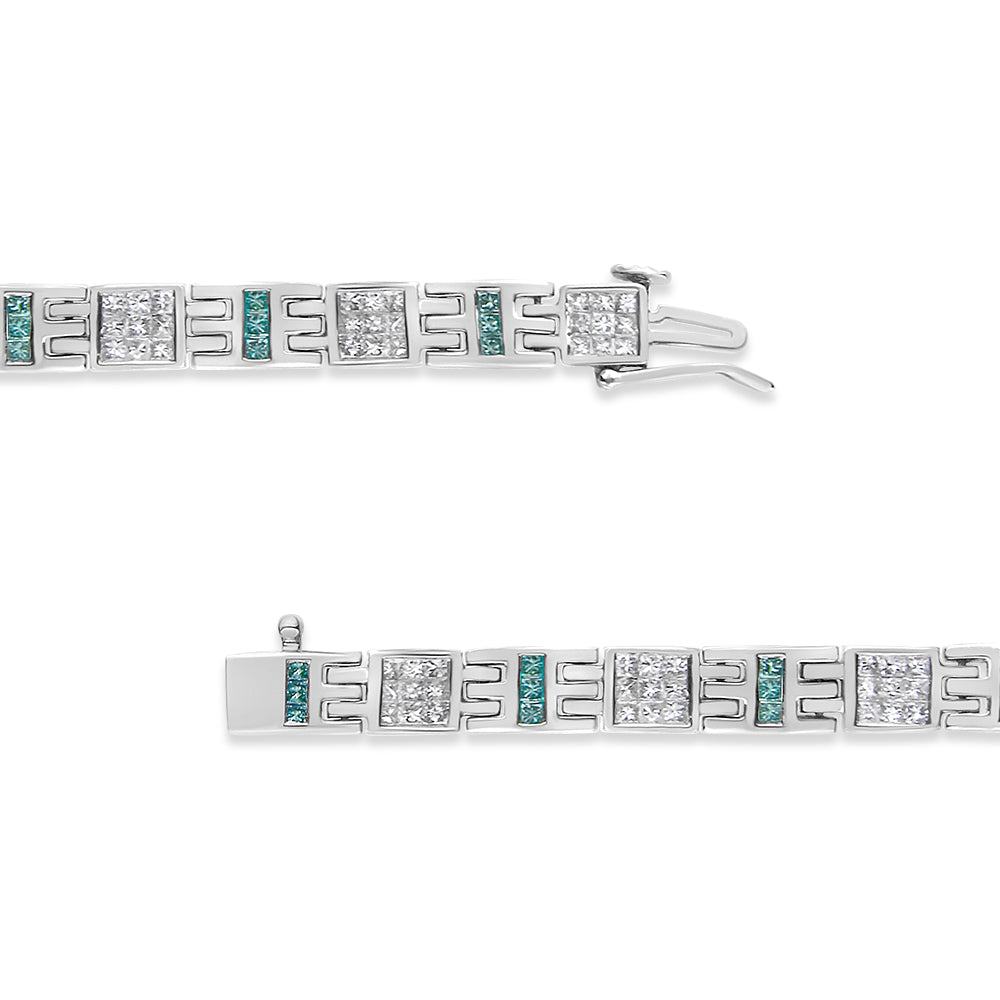 14K White Gold Princess-Cut white and Blue Diamond Fashion Bracelet(3.00