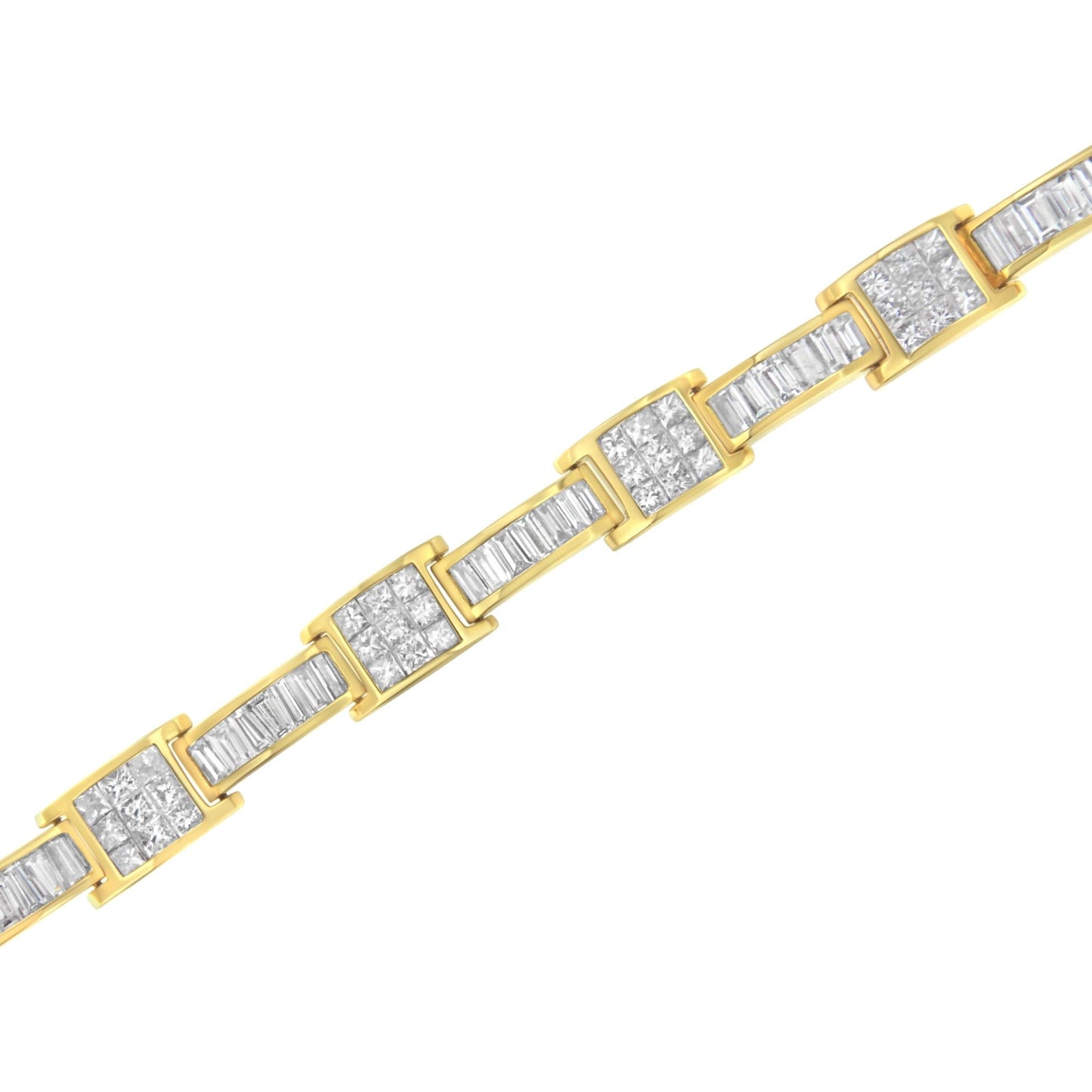 14K Yellow Gold Princess and Baguette-Cut Diamond Box-Link Bracelet(10.75