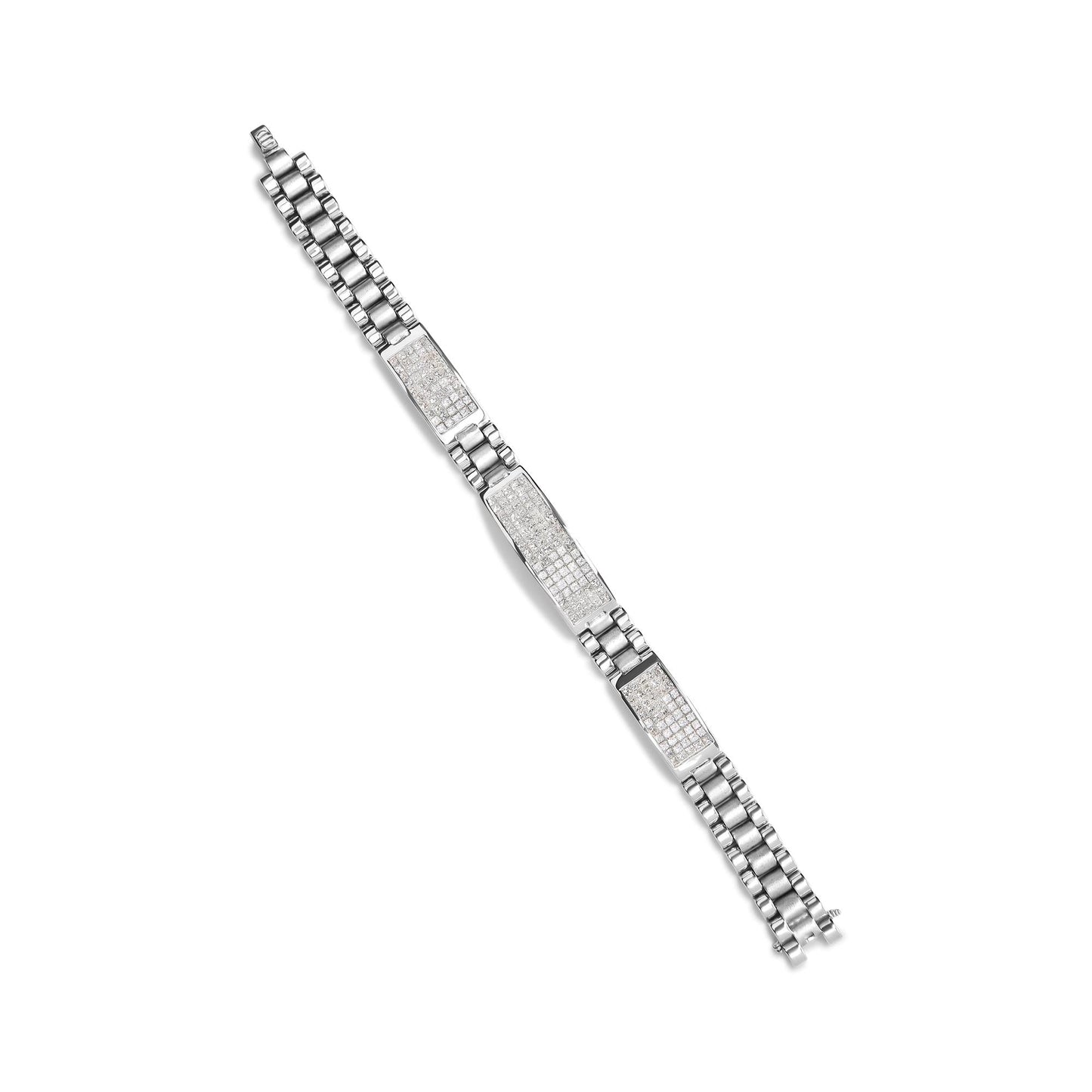 14K White Gold 12.0 Cttw Men’s Invisible Set Princess Diamond Tennis Bracelet