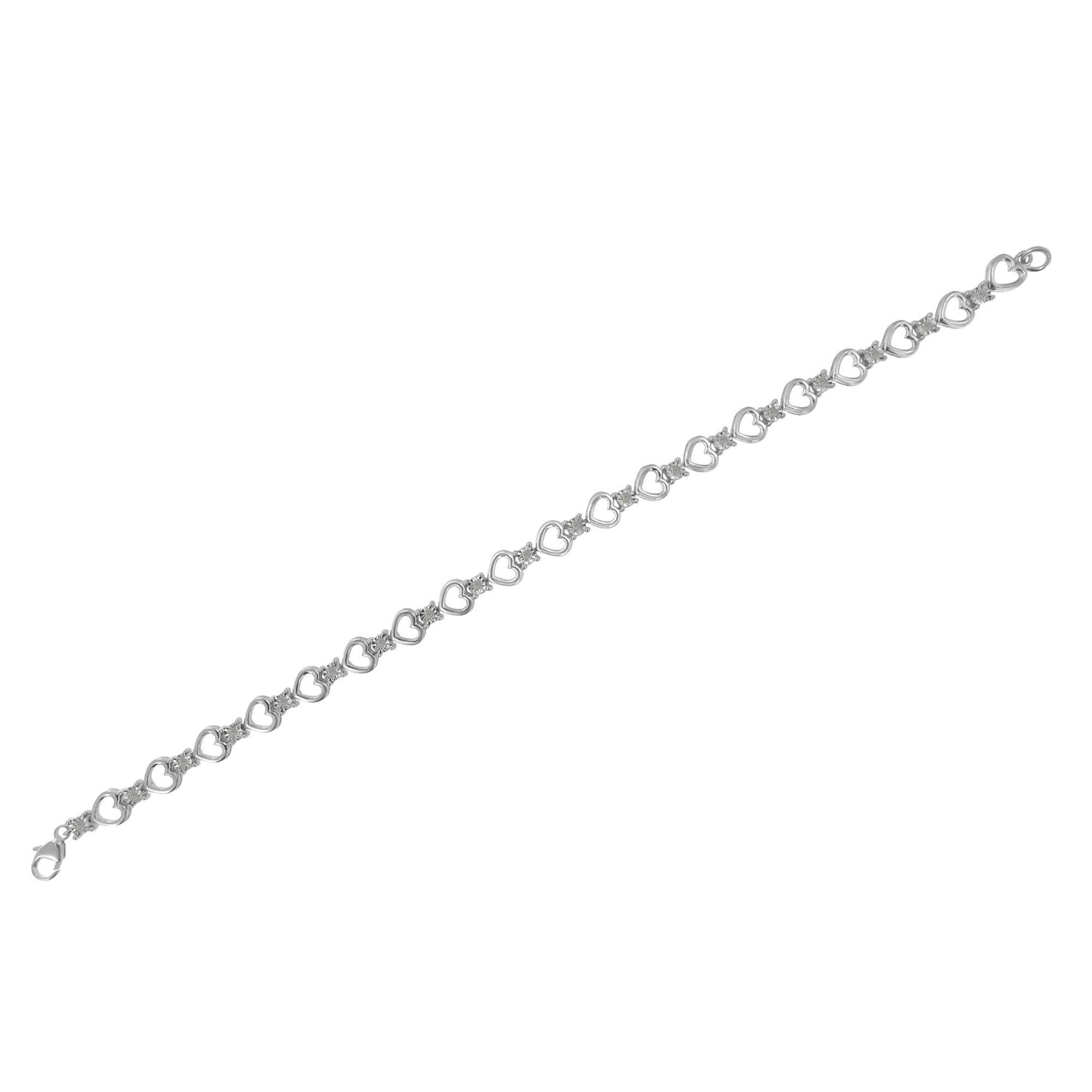 Sterling Silver Diamond Heart Link Bracelet (1/4 cttw I-J Color I3 Clarity)