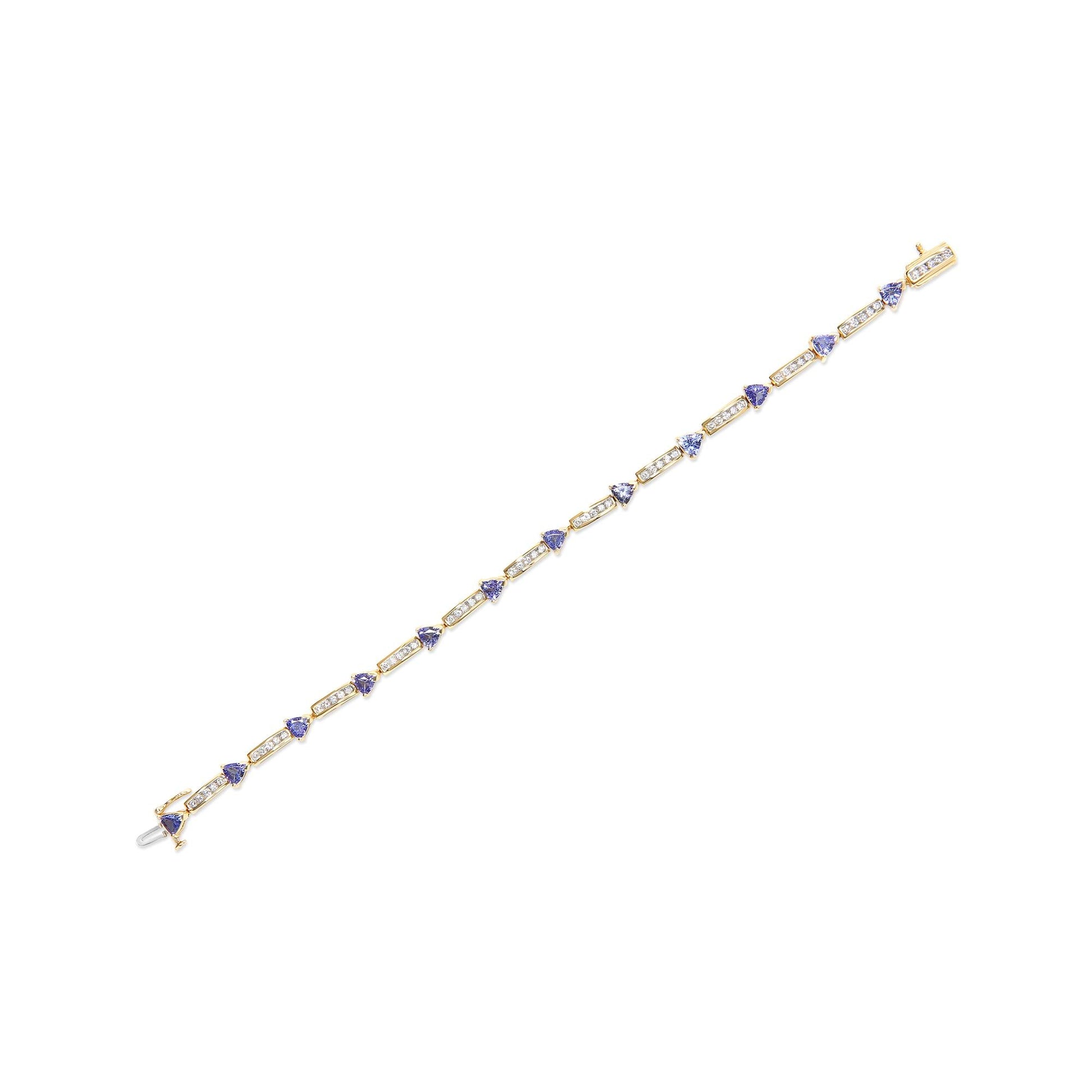 14K Yellow 5MM Trillion Cut Blue Tanzanite and 1 1/10 Cttw Diamond Tennis