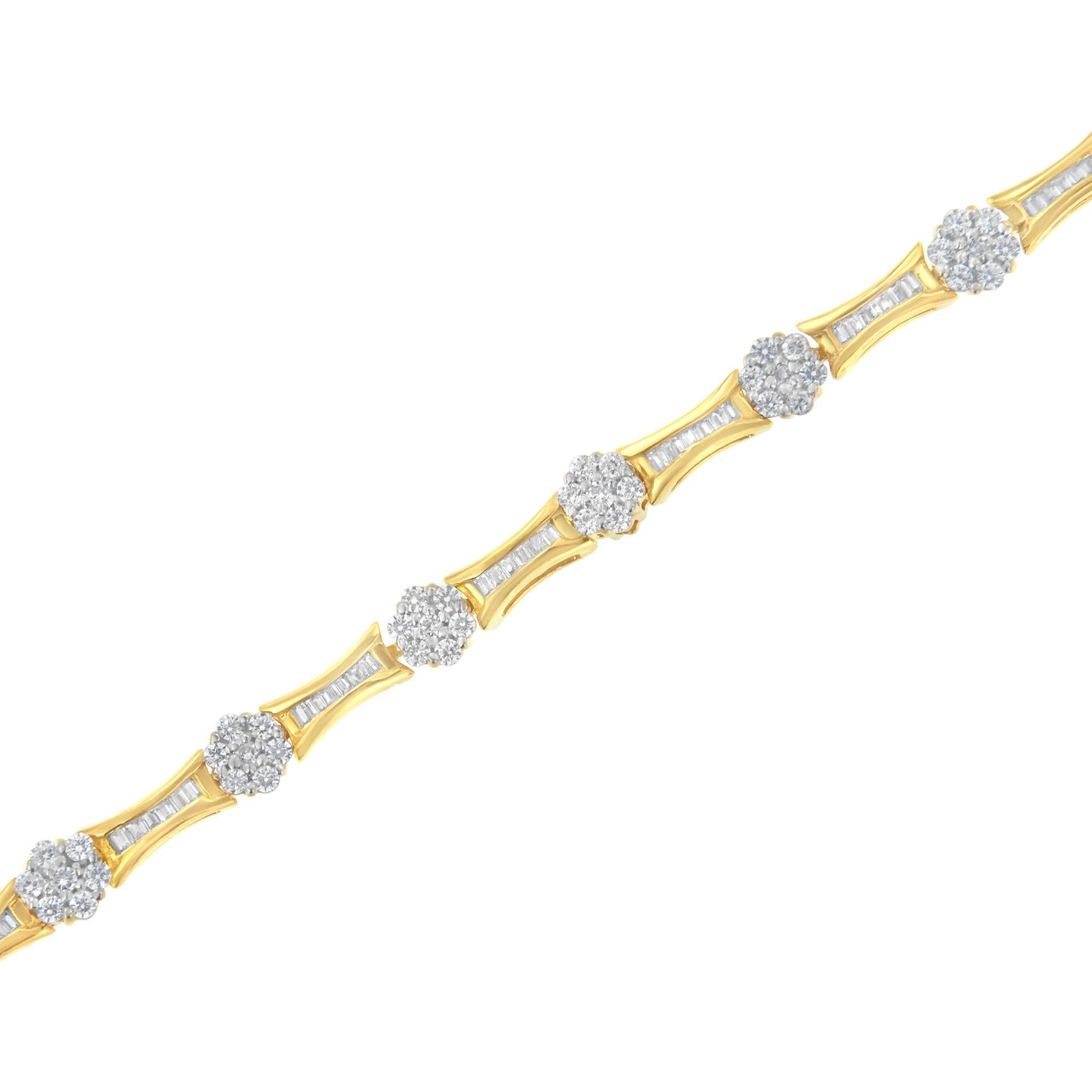 10K Yellow and White Gold 2.00 cttw Round and Baguette-Cut Diamond Link