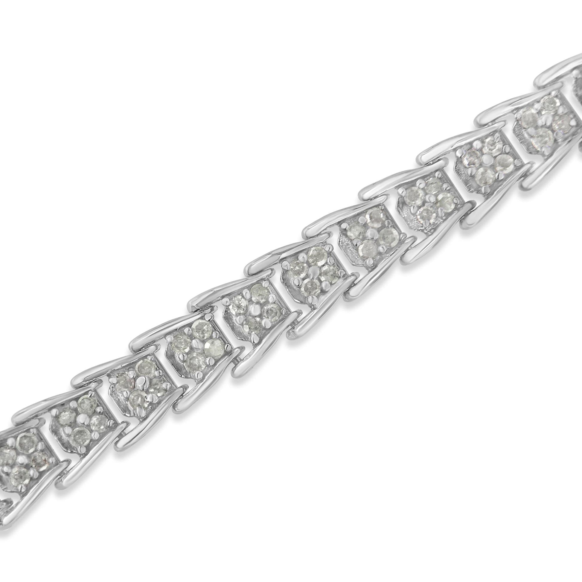 10k White Gold 2 cttw Diamond Fan-Shaped Link Tennis Bracelet (I-J Clarity I3