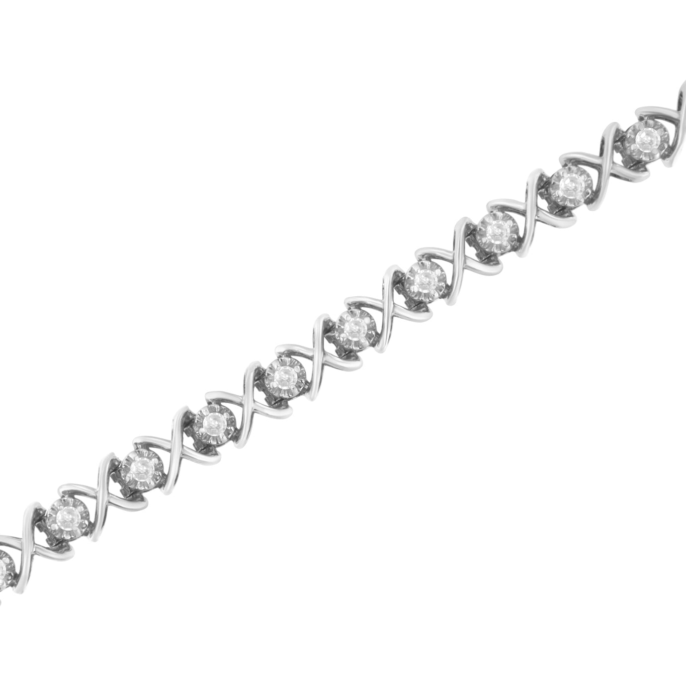 .925 Sterling Silver 1 cttw Brilliant Round-Cut Diamond ’X’ Link Bracelet