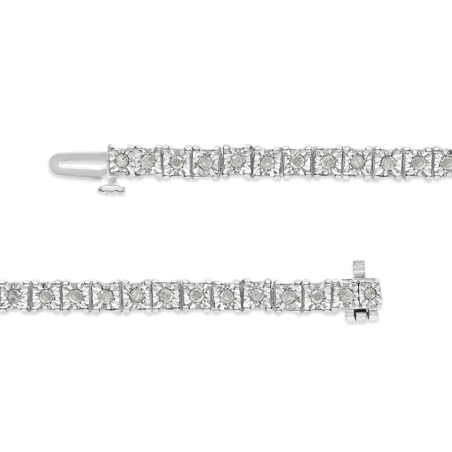 .925 Sterling Silver 1.0 Cttw Diamond Square Frame Miracle-Set Tennis Bracelet (I-J Color, I3 Clarity) - 8"