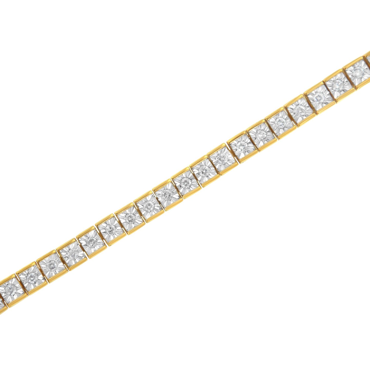 14K Yellow Gold Plated .925 Sterling Silver 1.0 Cttw Miracle Set Diamond Milgrain Link Tennis Bracelet (I-J Color, I2-I3 Clarity) - 7" Inches