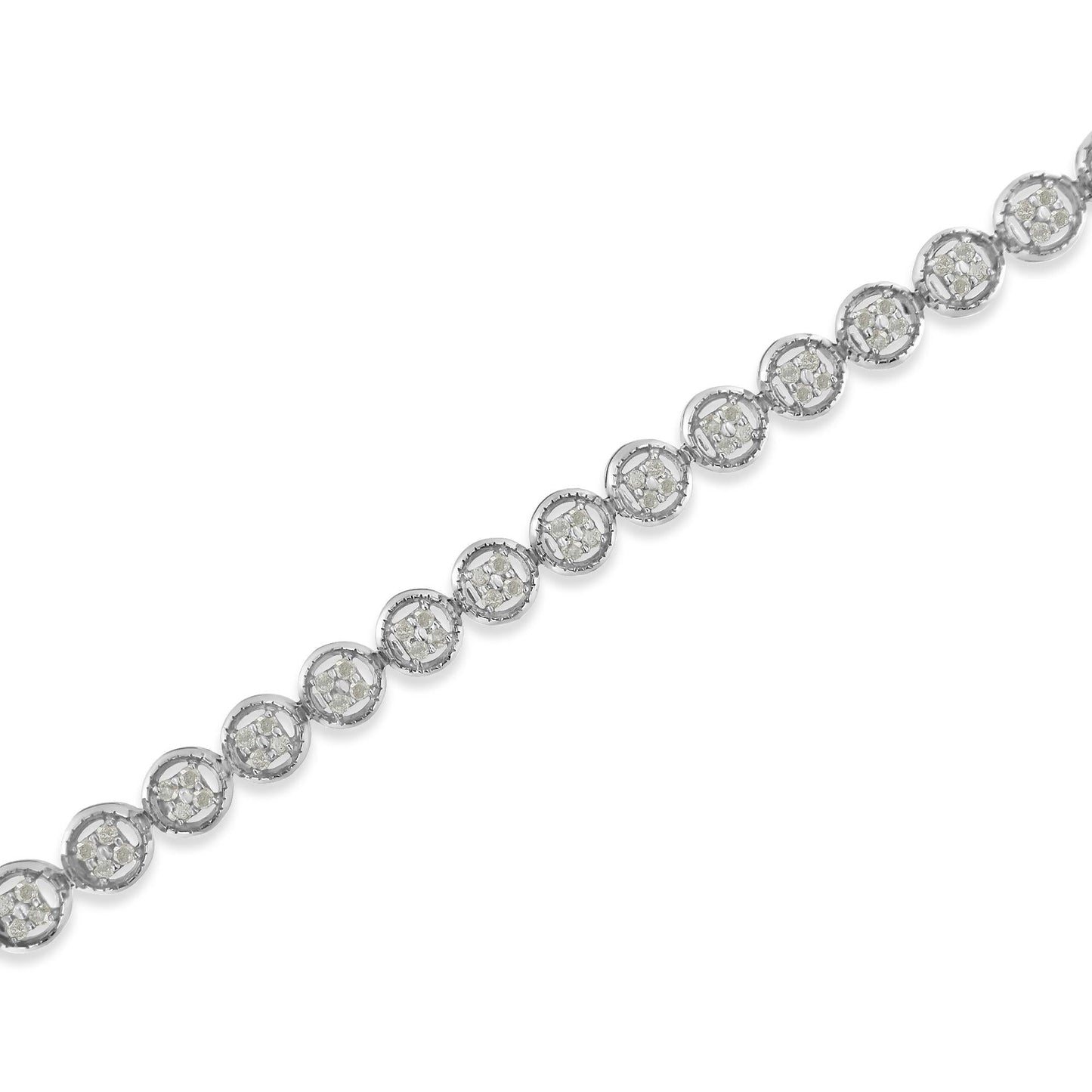 .925 Sterling Silver 1-1/3 Cttw Diamond 7" Open Circle Wheel Link Tennis Bracelet (I-J Color, I2-I3 Clarity)