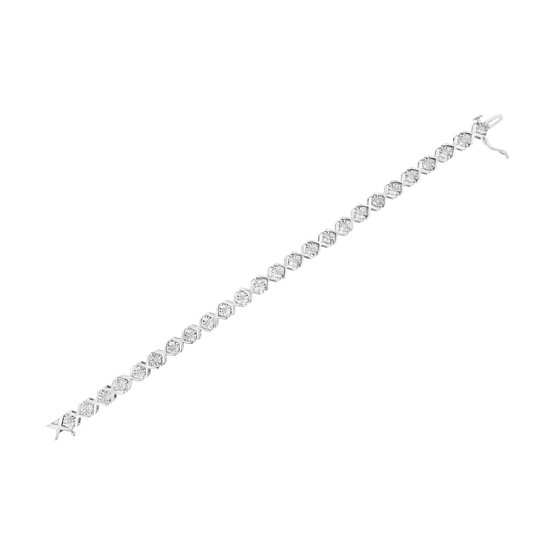 .925 Sterling Silver 1/4 Cttw Miracle Set Diamond ’X’ Link Bracelet (I-J