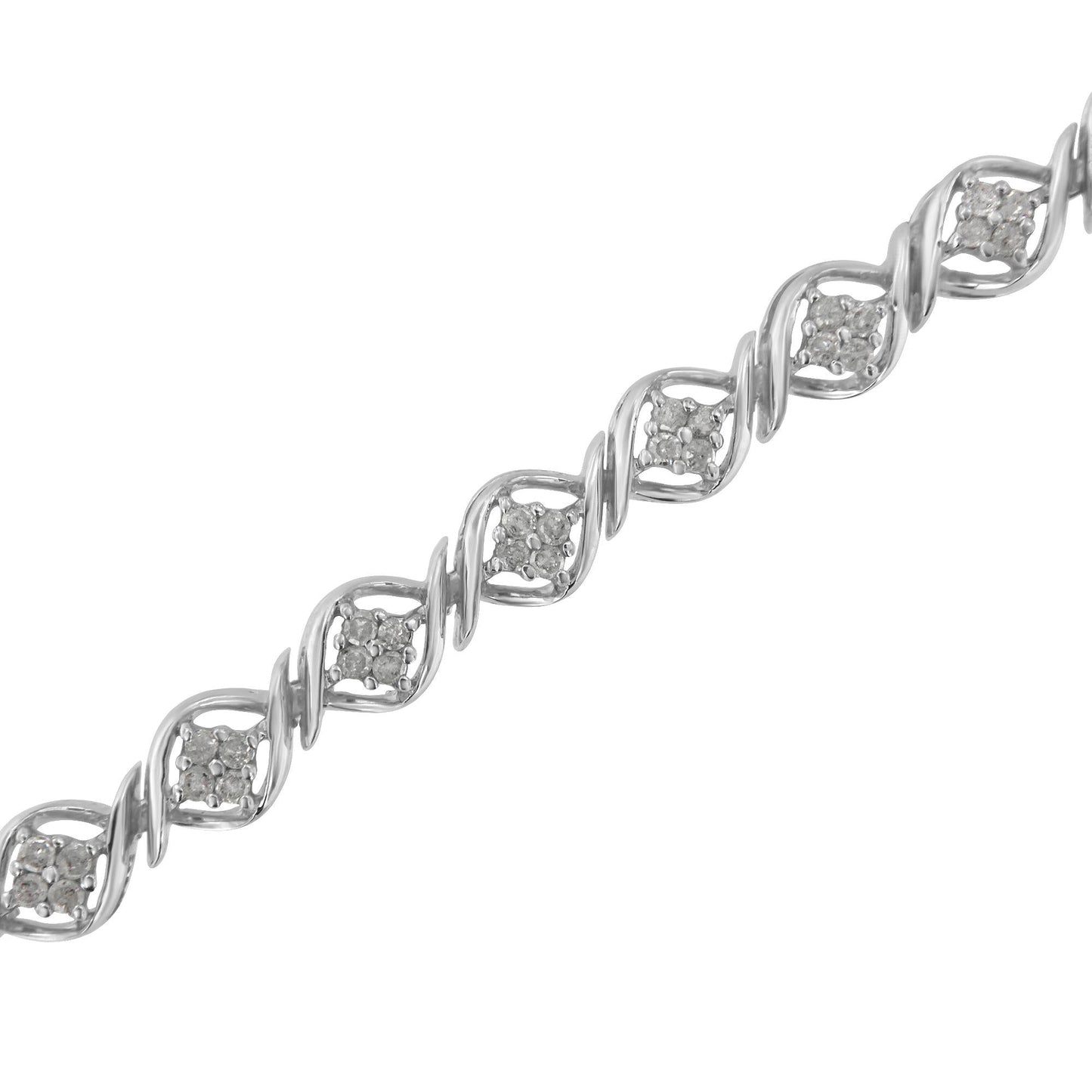 Sterling Silver Diamond Cluster Link Bracelet (1 cttw I-J Color I2-I3 Clarity)