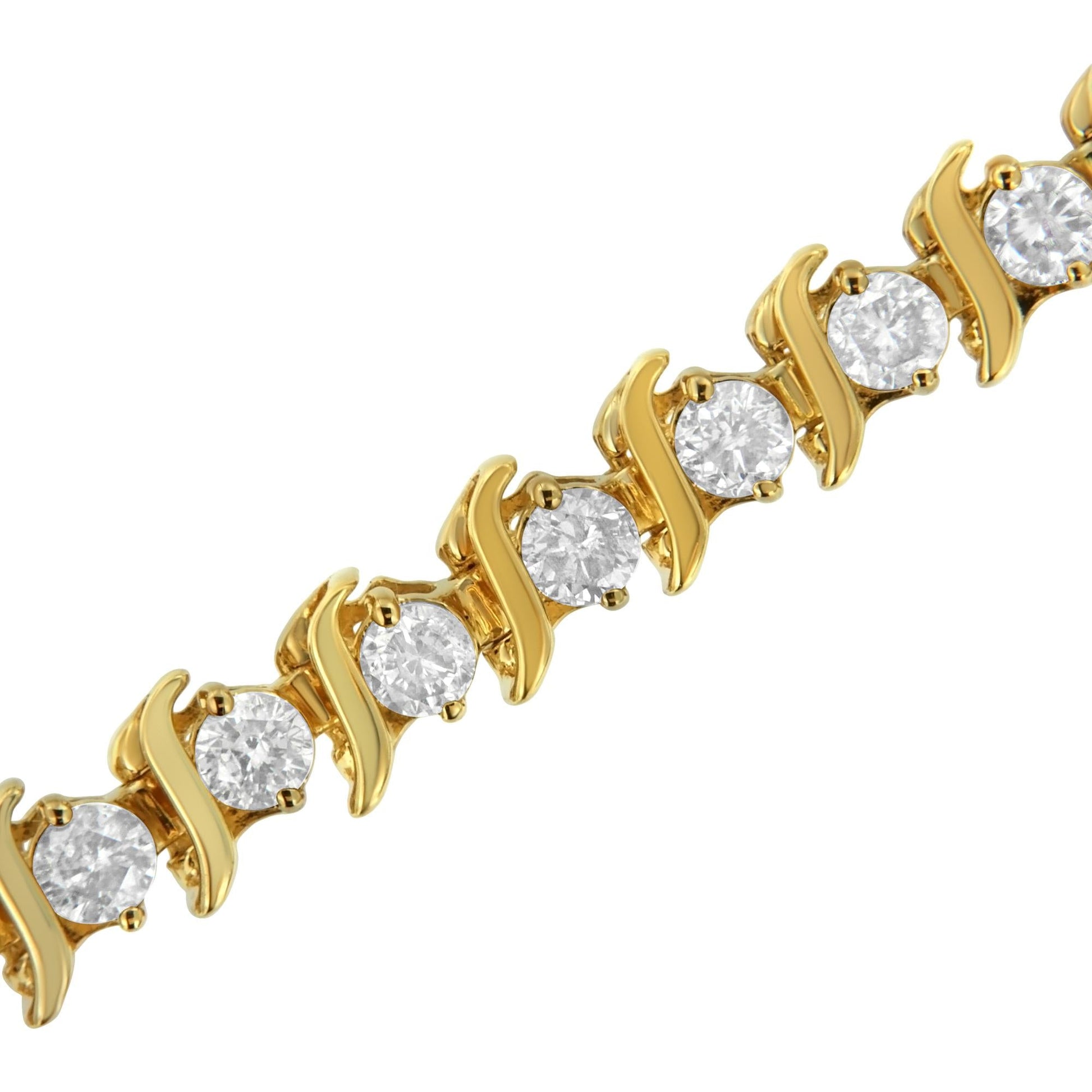 2 Micron 14KT Yellow Gold Plated Sterling Silver Diamond Link Bracelet (5 cttw