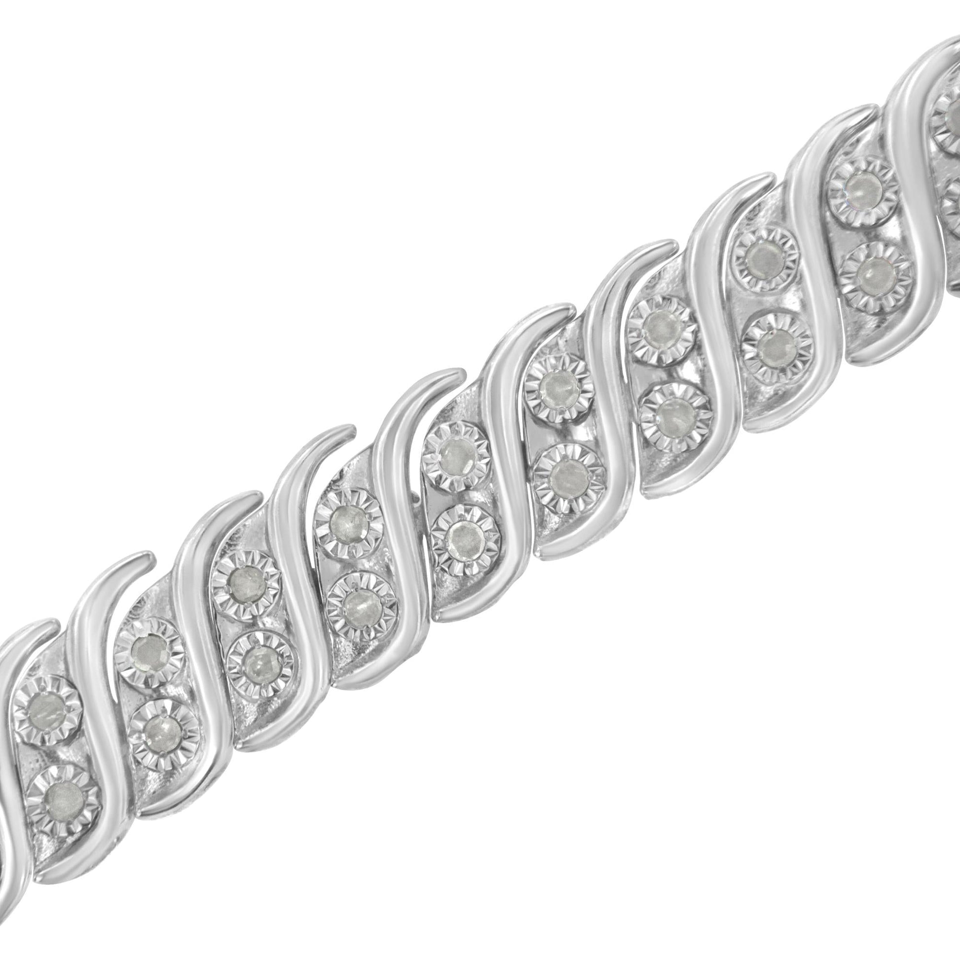 .925 Sterling Silver 1.0 cttw Miracle Set Diamond Two Row S Link Bracelet(I-J