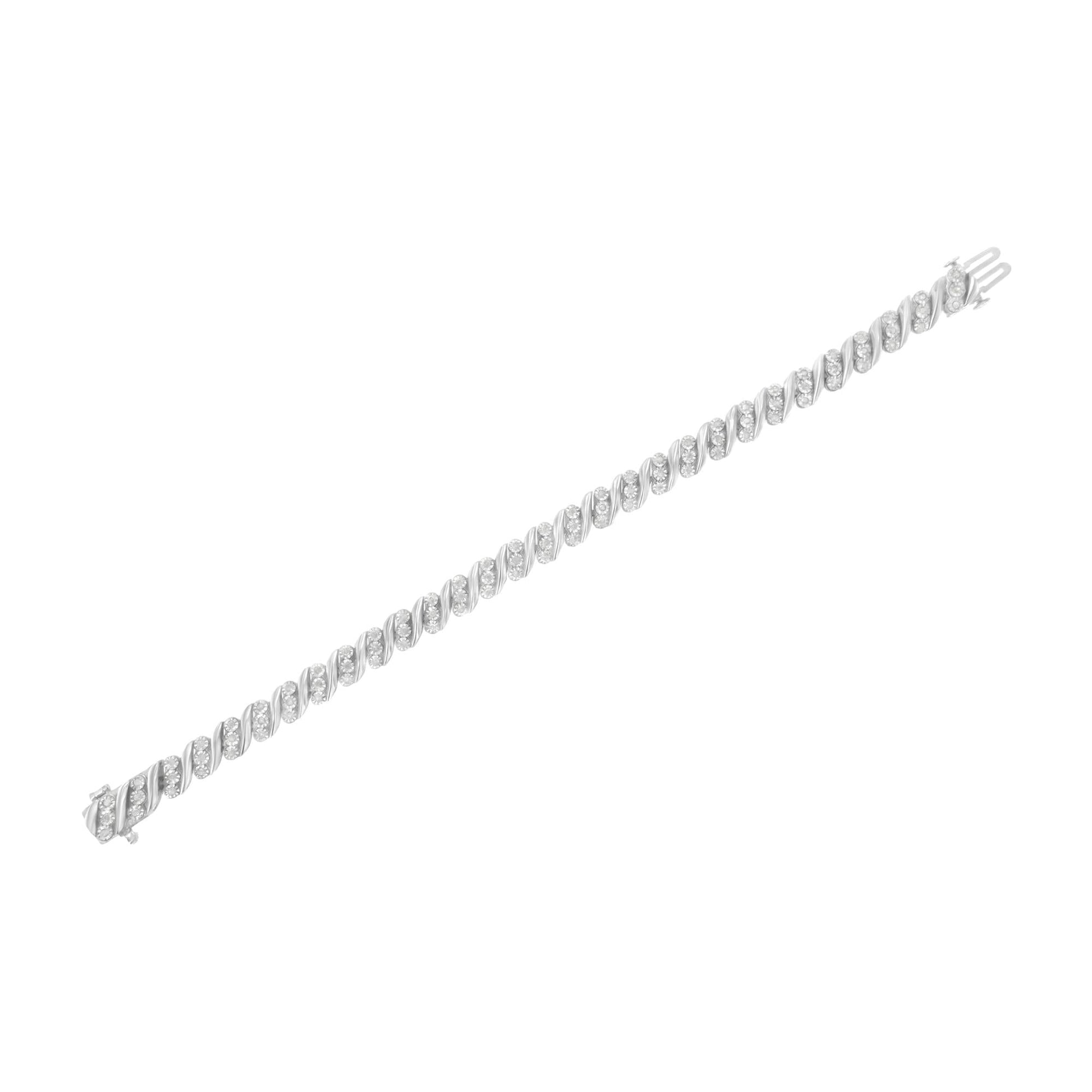 .925 Sterling Silver 3-Stone Row Diamond ’S’ Link Bracelet (1 cttw I-J