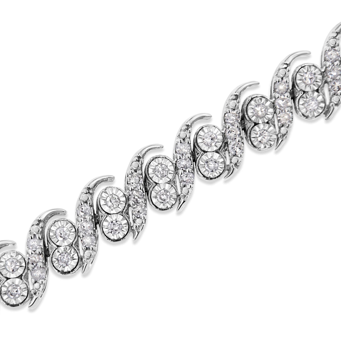 .925 Sterling Silver 2.0 Cttw Round-Cut Diamond ’S’ Link Bracelet (I-J