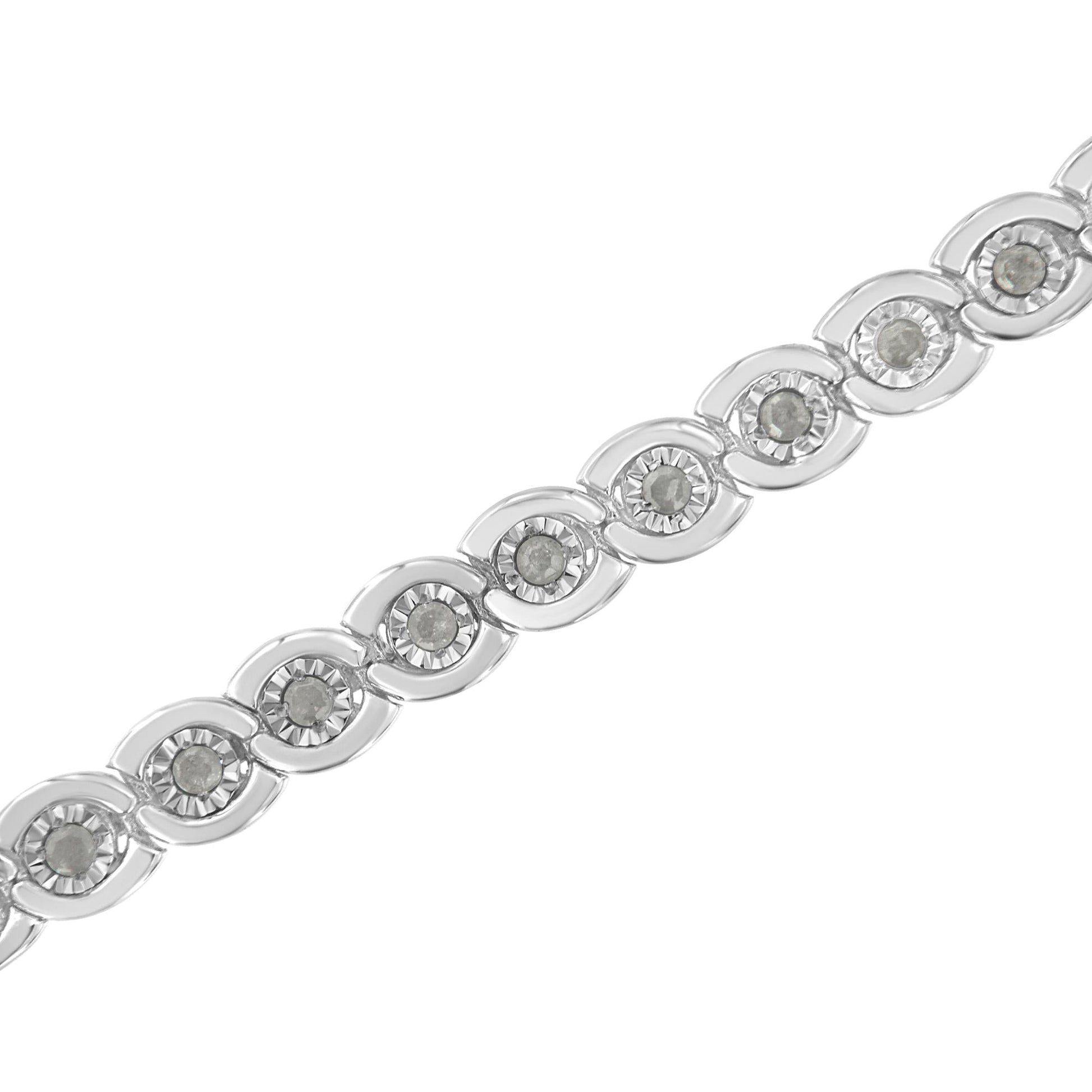 .925 Sterling Silver 1.0 cttw Miracle Set Diamond Spiraling Bezel Link