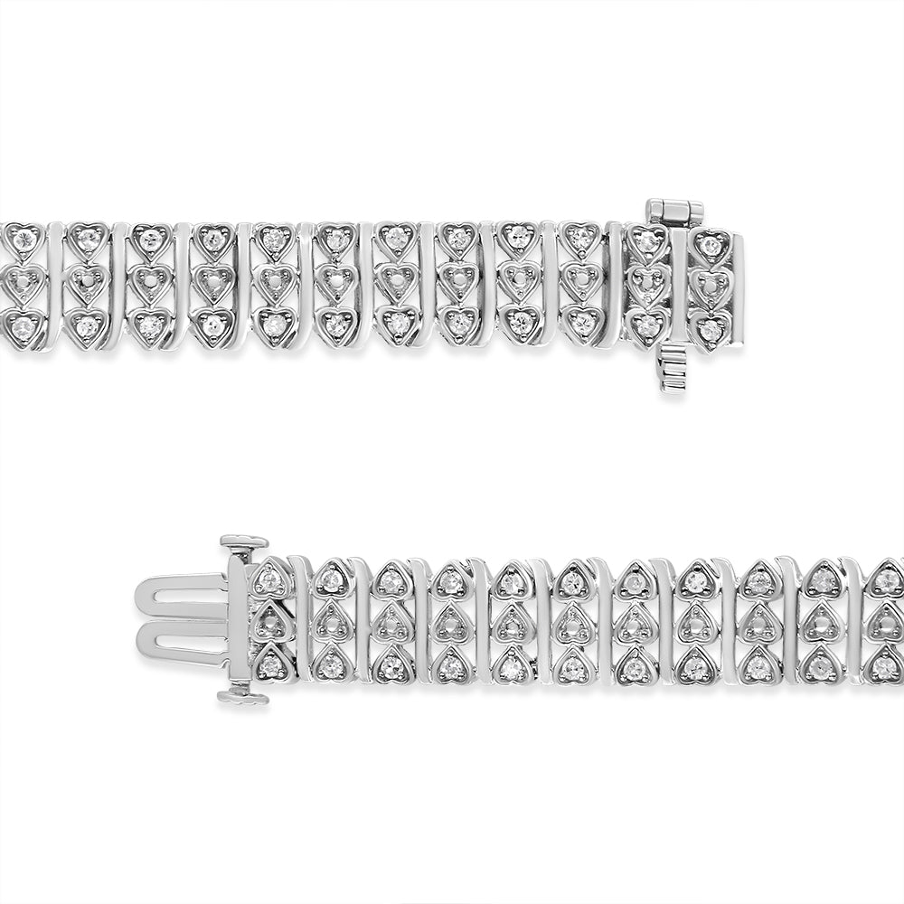 .925 Sterling Silver 1.00 Cttw Diamond Multi Row Heart Link Bracelet (H-I Color