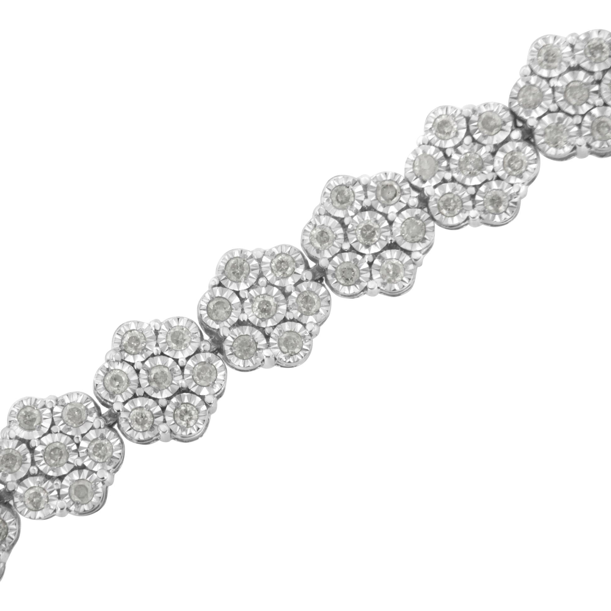 .925 Sterling Silver 2.0 cttw Diamond 7 Stone Floral Cluster Link Bracelet (I-J