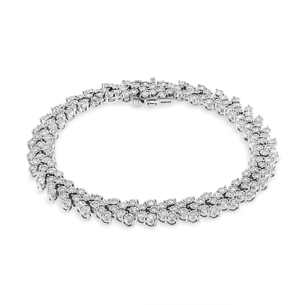 .925 Sterling Silver 2.00 Cttw Miracle Set Diamond Laurel Wreath Link Bracelet