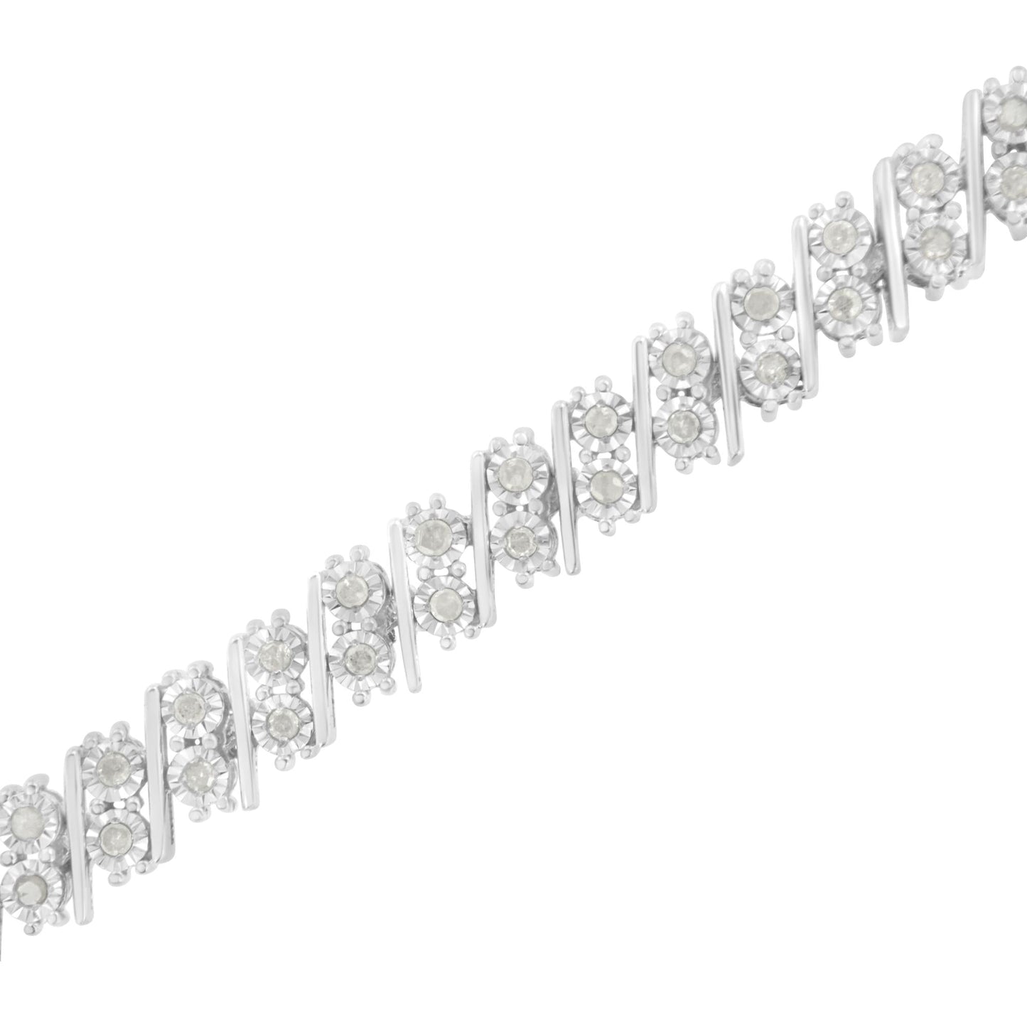 .925 Sterling Silver 1 cttw Double Row Miracle Set Diamond Link Bracelet (I-J