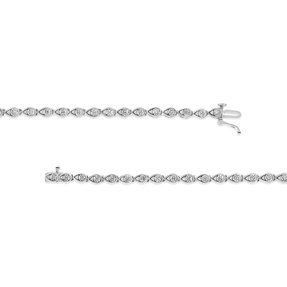 .925 Sterling Silver 1/10 Cttw Round-Cut Diamond Pear Link 7.25’’ Bracelet