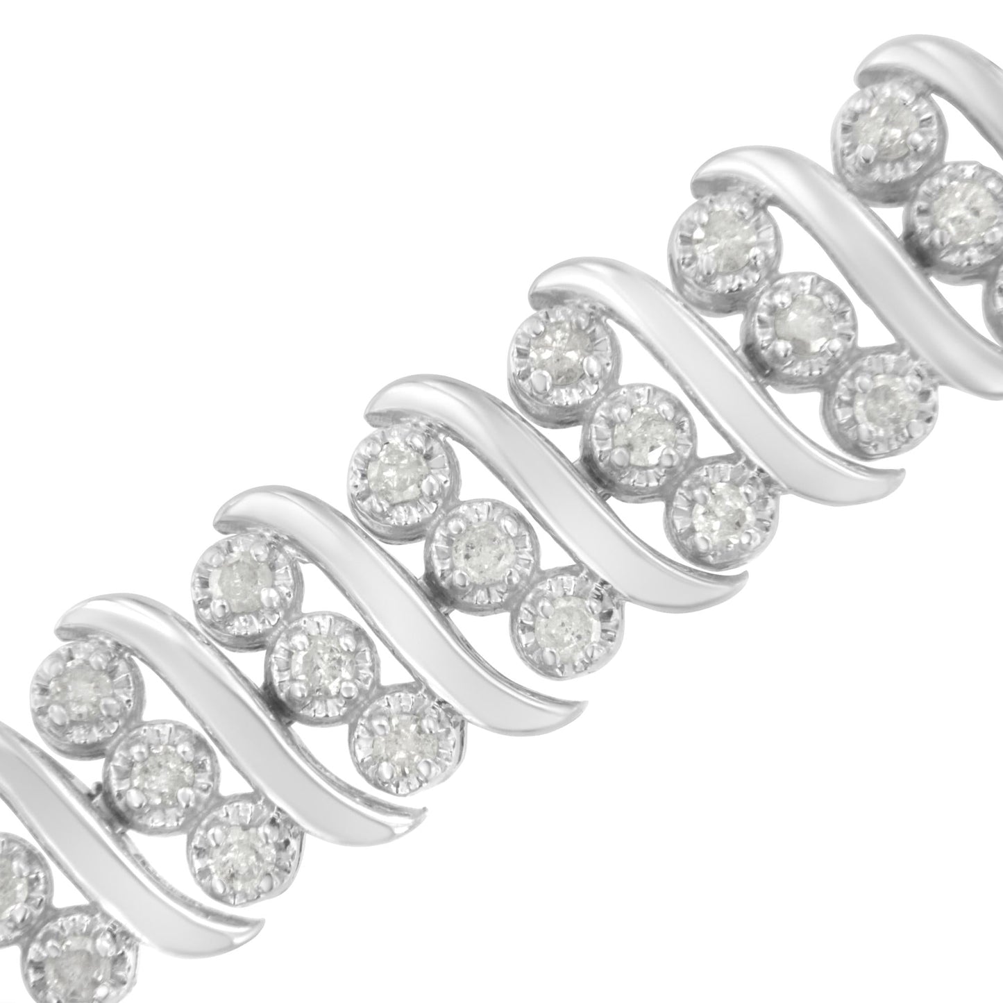 Sterling Silver 2 cttw Diamond Link Double Row Bracelet (I-J I2-I3)