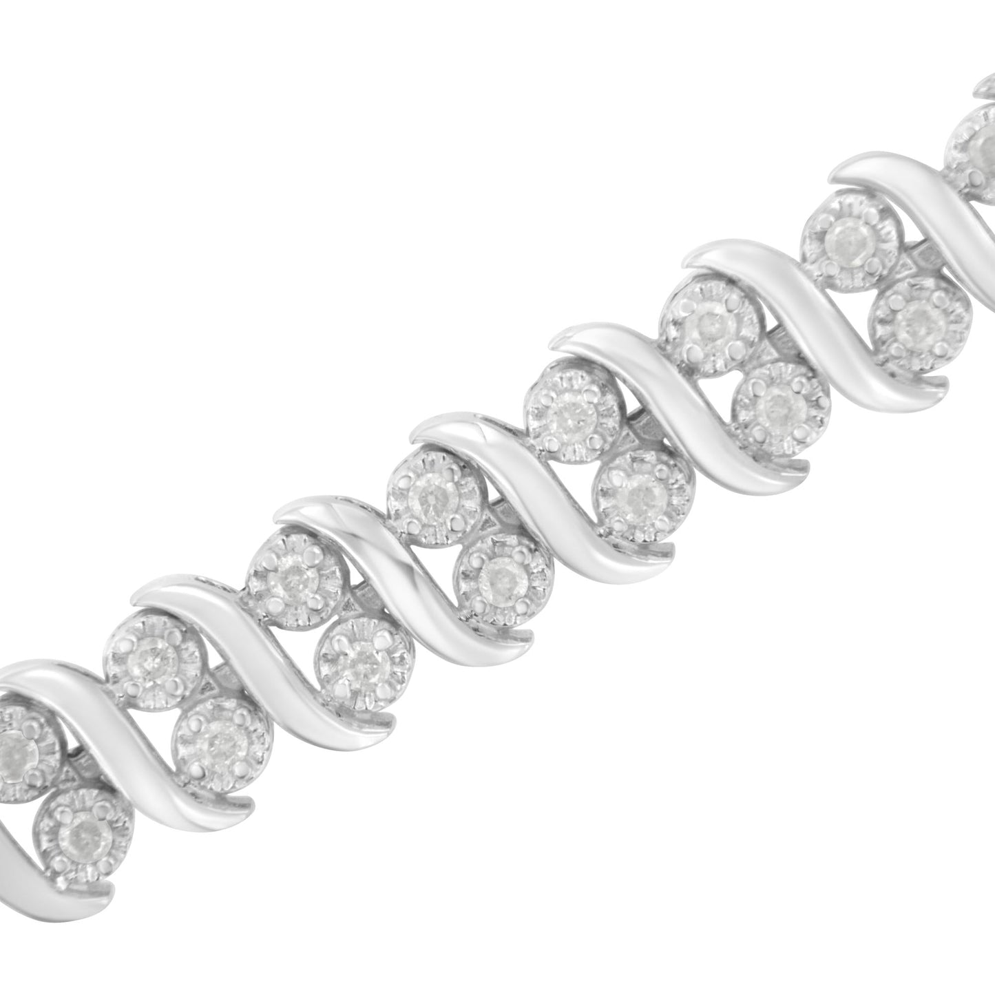 .925 Sterling Silver 1 cttw Double Row Miracle-Set Diamond Tennis Bracelet (I-J