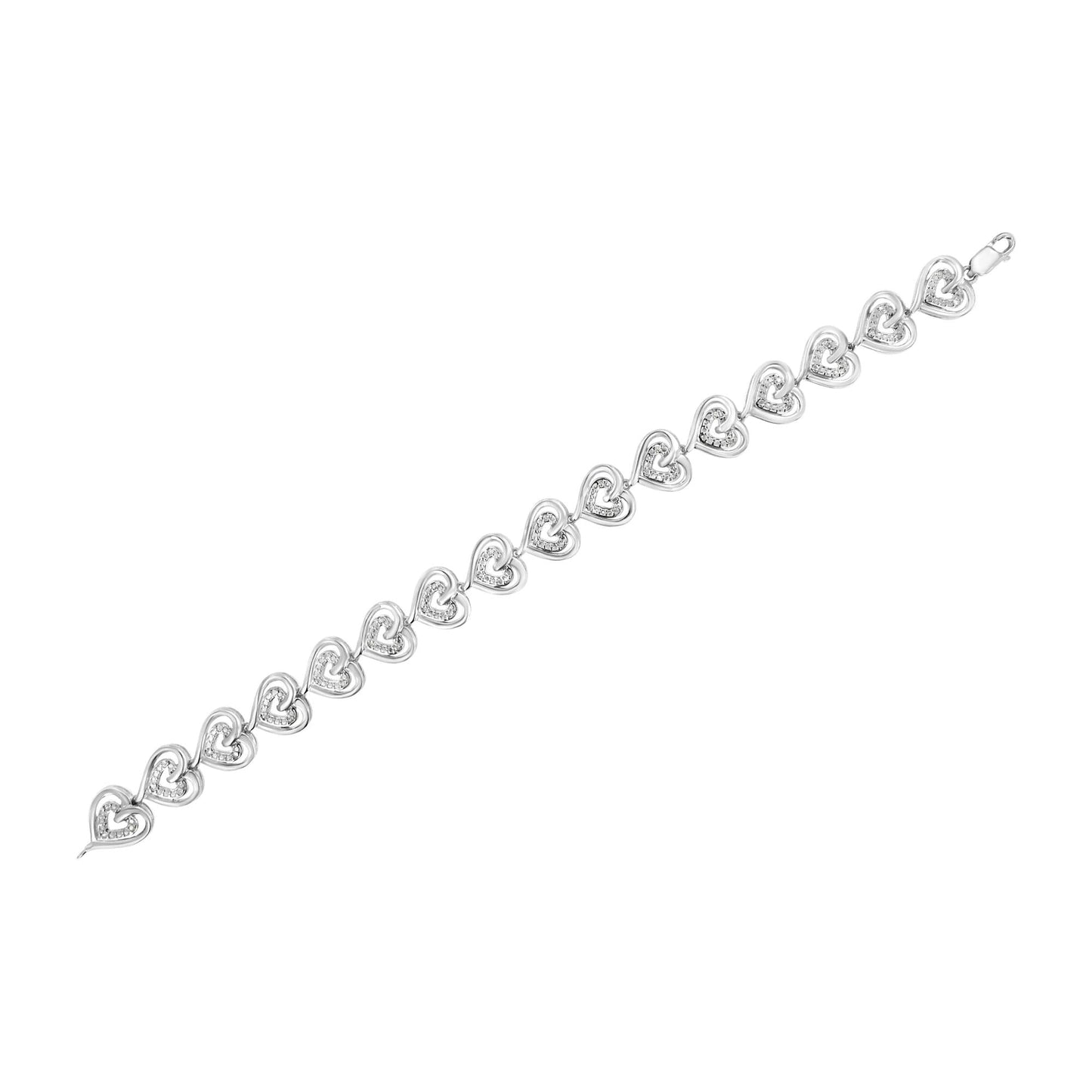 .925 Sterling Silver 1/4 Cttw Round-Cut Diamond Double Heart Link Bracelet (I-J