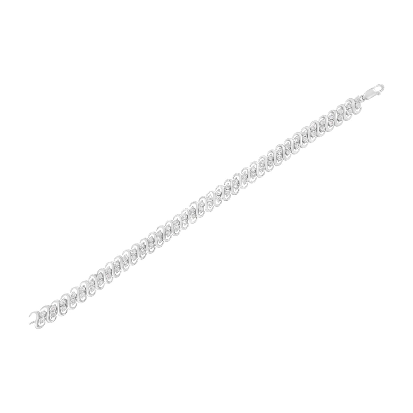 .925 Sterling Silver 1/4 cttw Round-Cut Diamond Double Row Wrapped S-Link