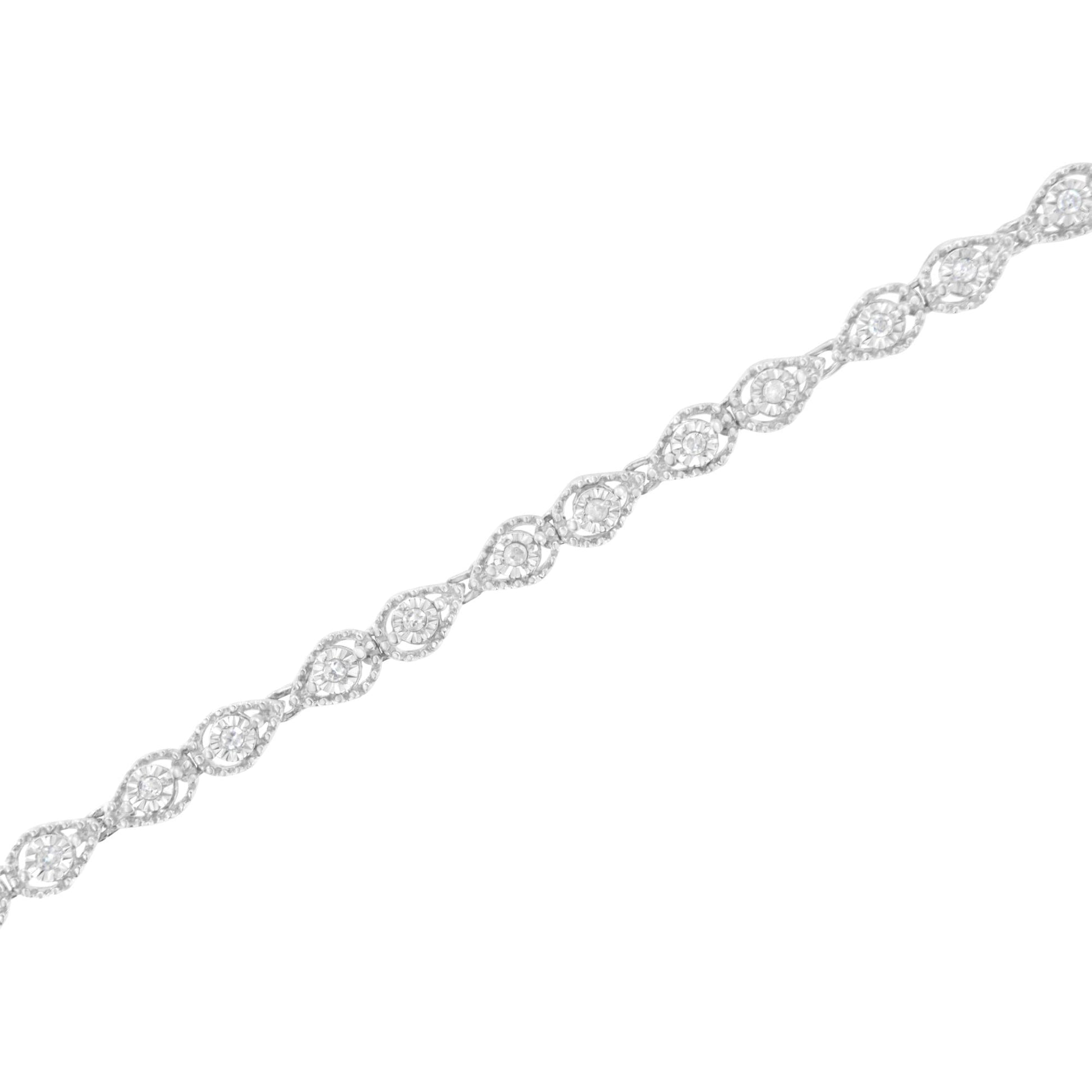 .925 Sterling Silver 1/2 cttw Miracle-Set Diamond Pear Shaped Link Bracelet