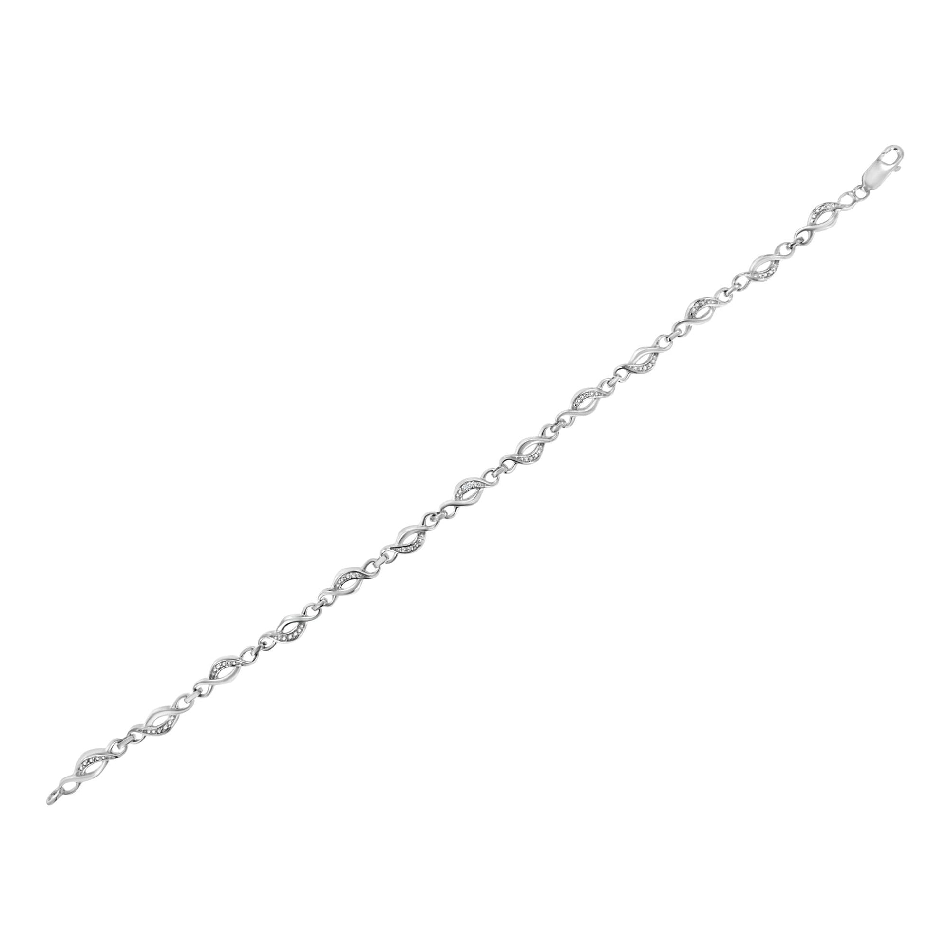 .925 Sterling Silver Prong Set Diamond Accent Curved Spiral Link Bracelet (I-J