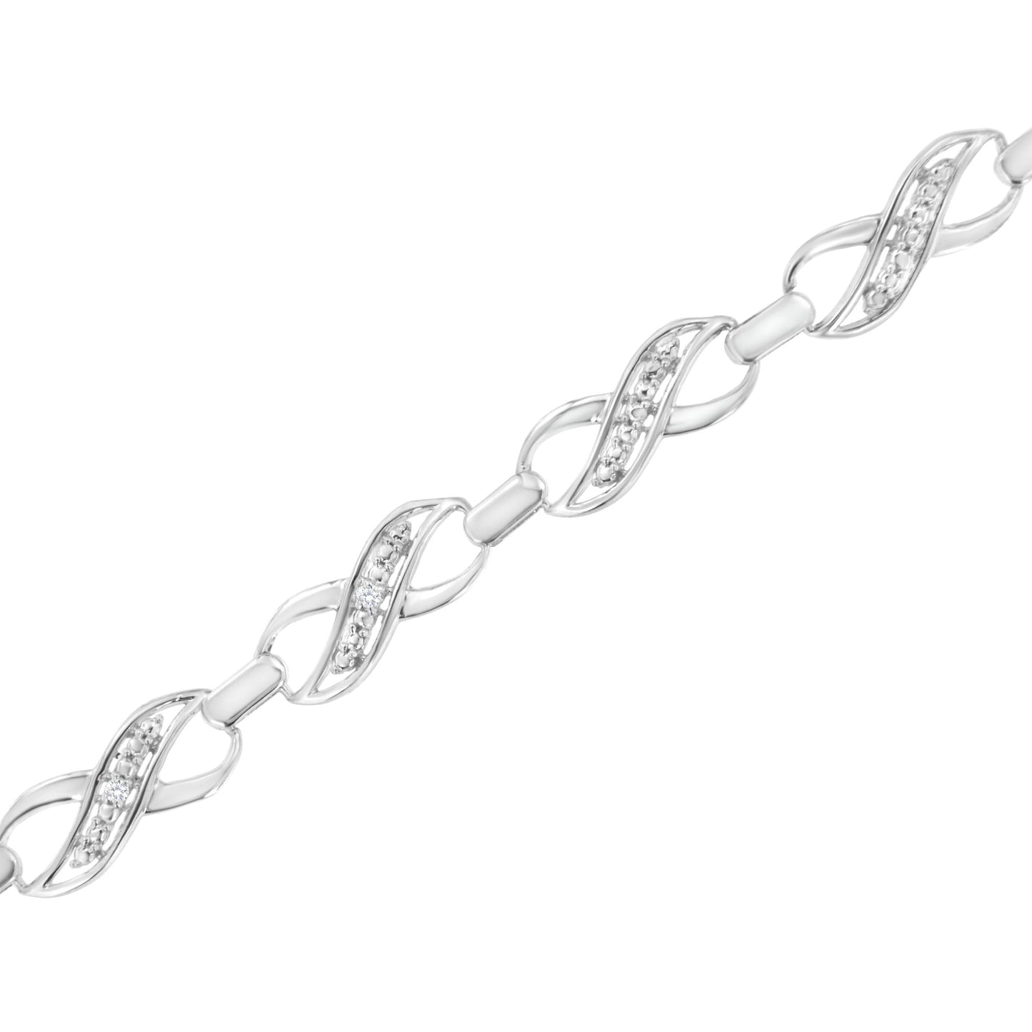 .925 Sterling Silver Prong Set Diamond Accent Ribbon and Infinity Link Bracelet