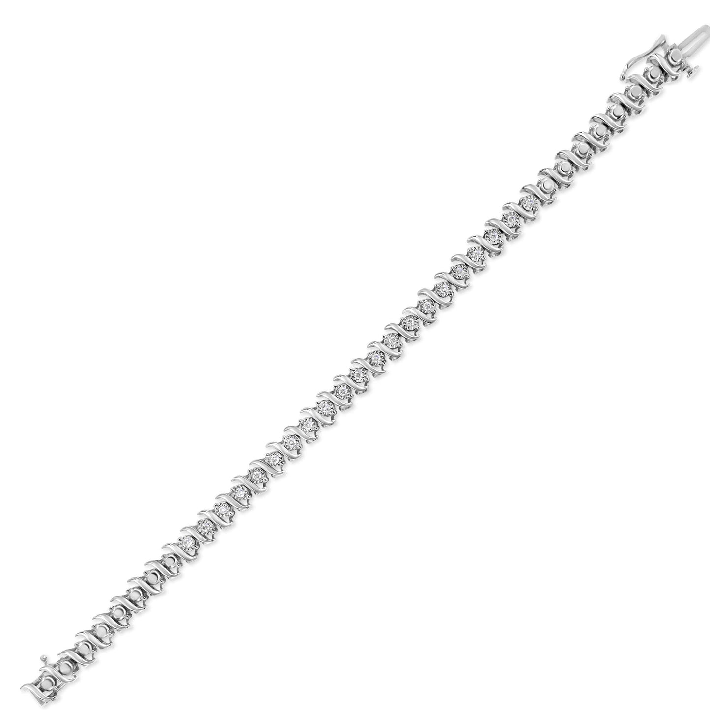 .925 Sterling Silver 1/2 Cttw Diamond Miracle Set ’S’ Link Tennis Bracelet