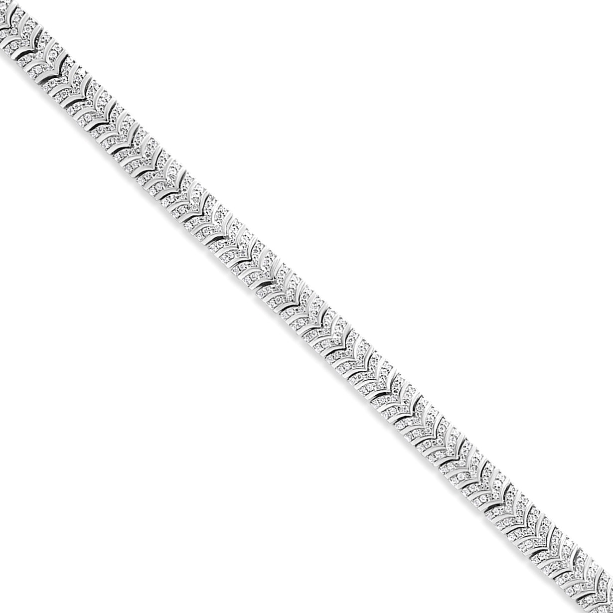 .925 Sterling Silver 3.00 Cttw Diamond Chevron Link Bracelet (I2-I3 Clarity I-J